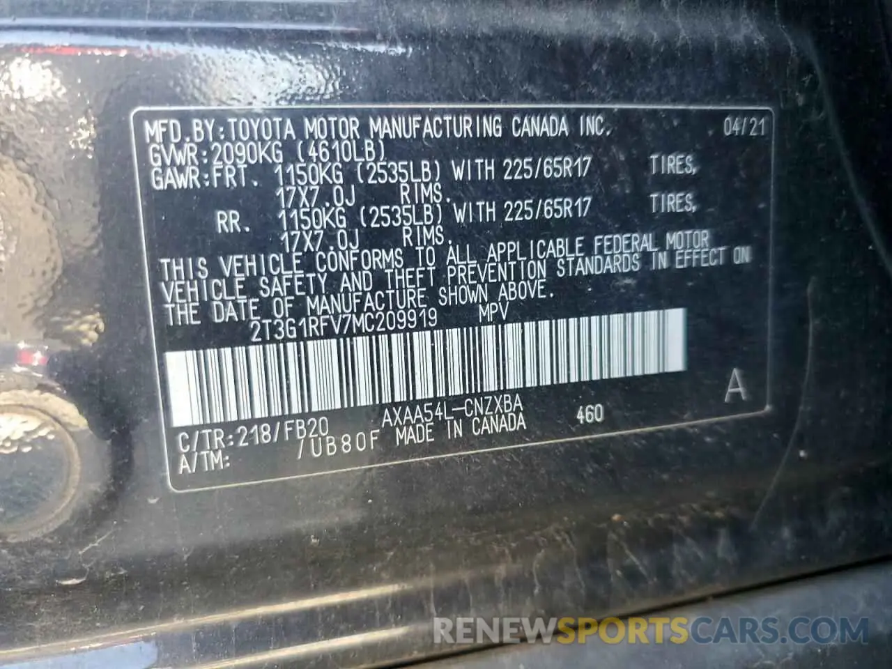 13 Photograph of a damaged car 2T3G1RFV7MC209919 TOYOTA RAV4 2021