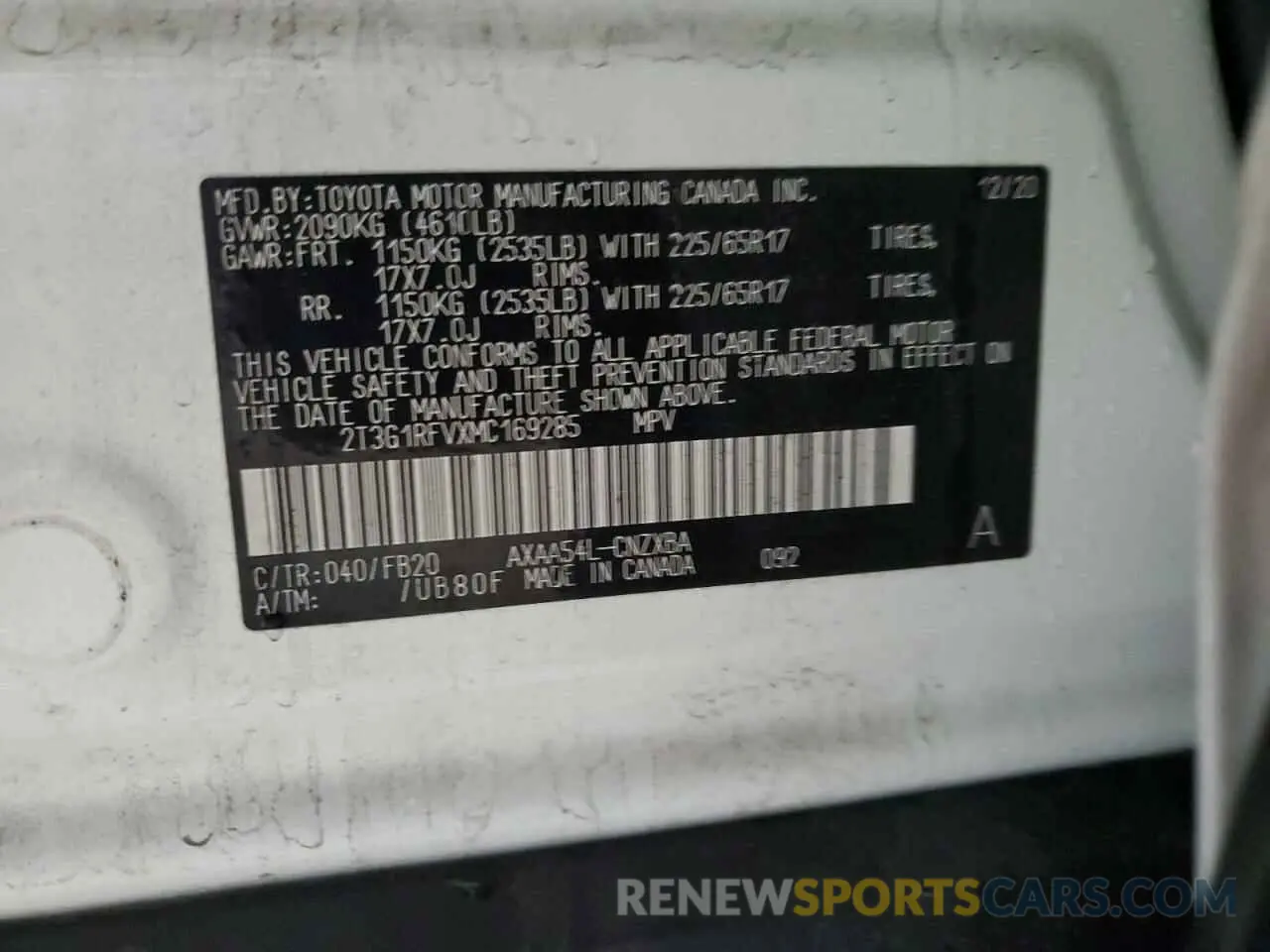 13 Фотография поврежденного автомобиля 2T3G1RFVXMC169285 TOYOTA RAV4 2021