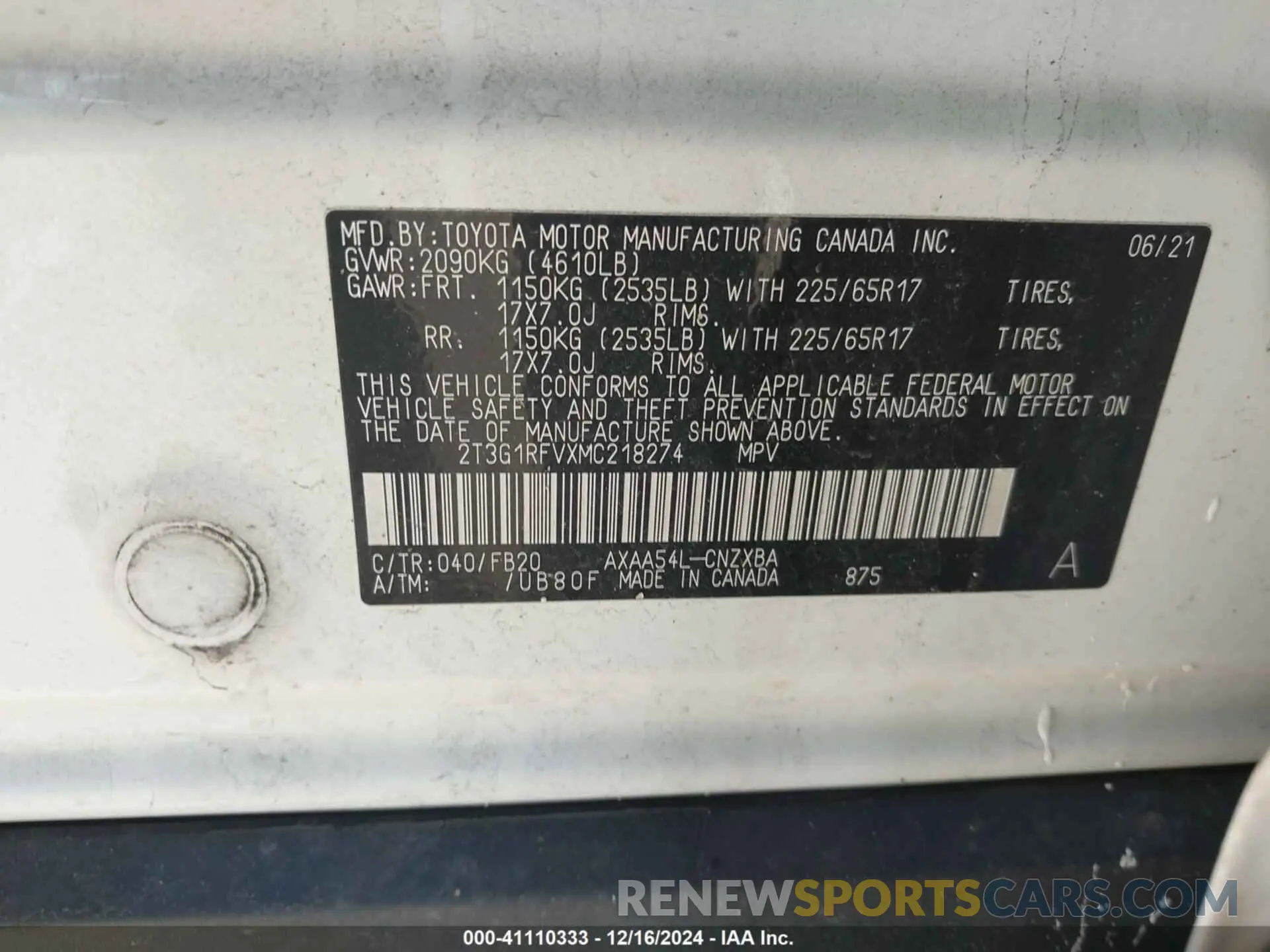 9 Фотография поврежденного автомобиля 2T3G1RFVXMC218274 TOYOTA RAV4 2021