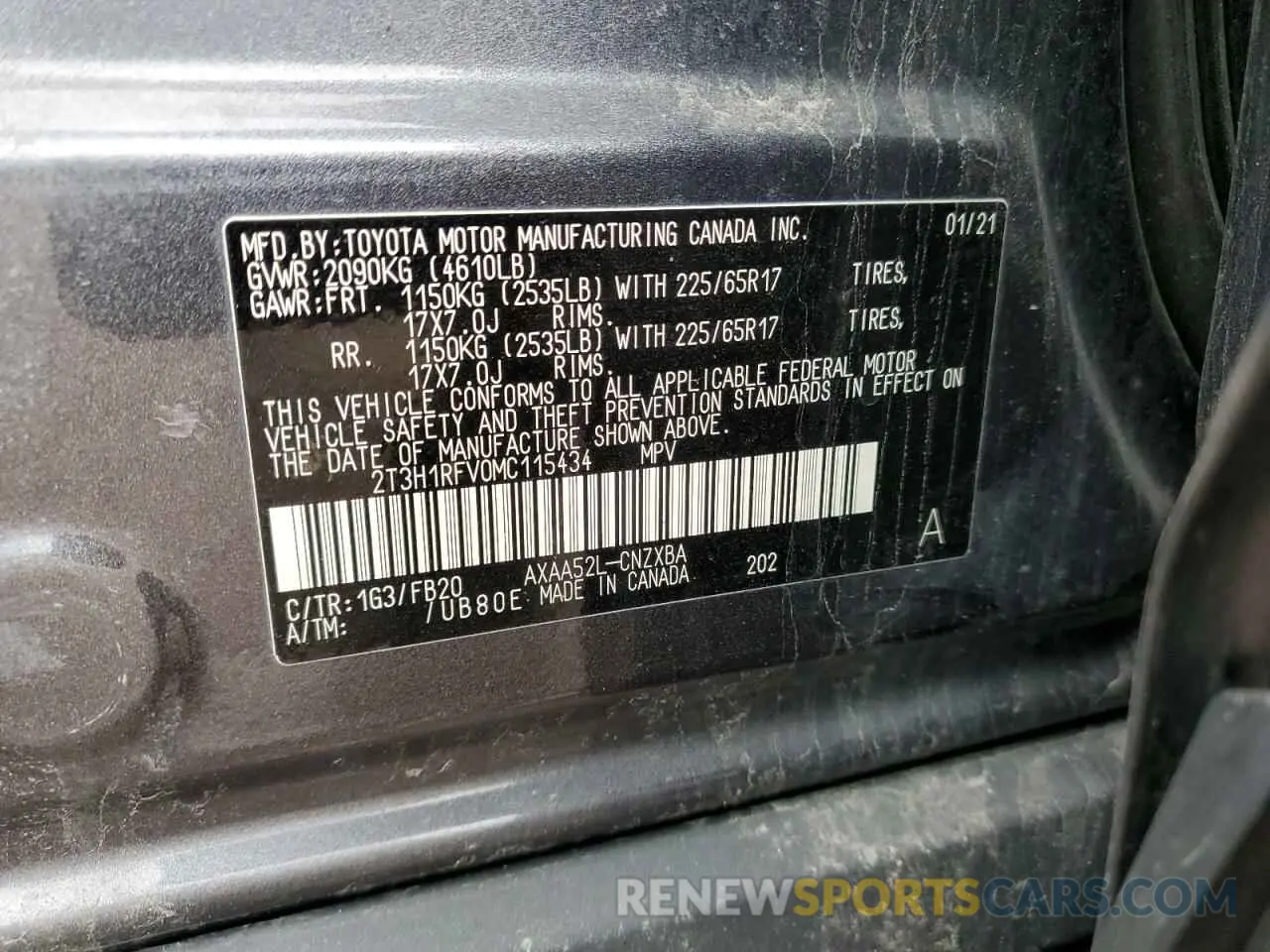 13 Photograph of a damaged car 2T3H1RFV0MC115434 TOYOTA RAV4 2021