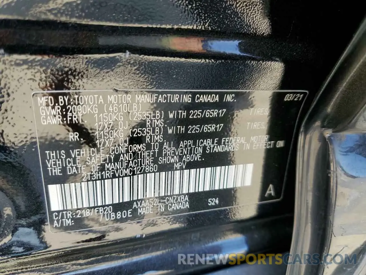 13 Photograph of a damaged car 2T3H1RFV0MC127860 TOYOTA RAV4 2021