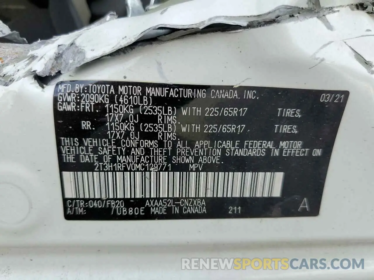 13 Фотография поврежденного автомобиля 2T3H1RFV0MC129771 TOYOTA RAV4 2021