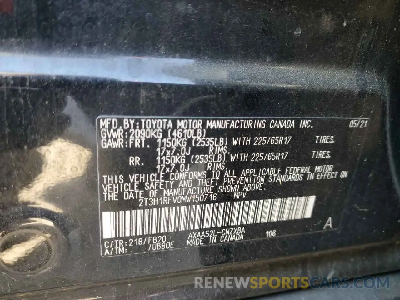 13 Фотография поврежденного автомобиля 2T3H1RFV0MW150716 TOYOTA RAV4 2021