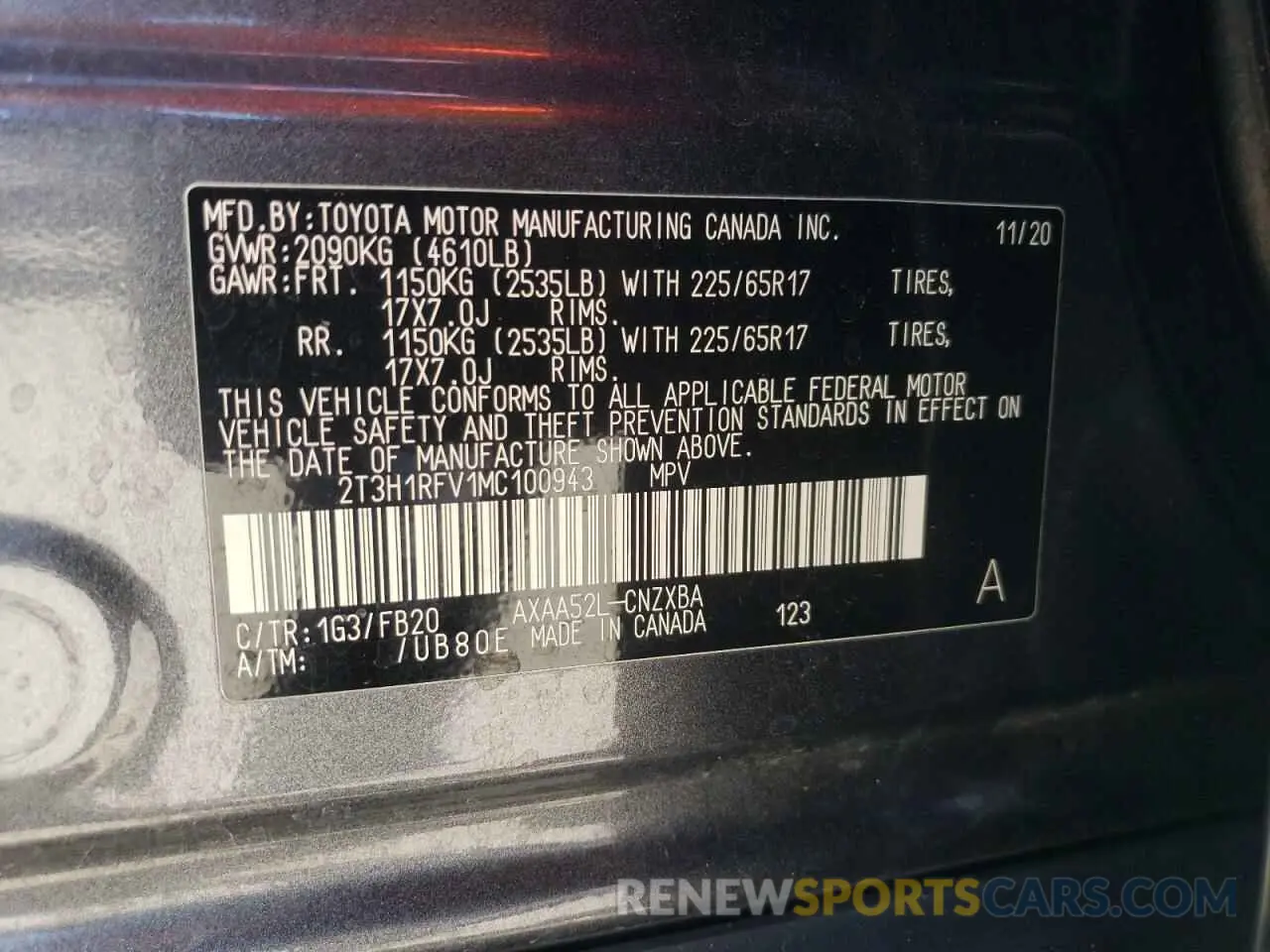 13 Фотография поврежденного автомобиля 2T3H1RFV1MC100943 TOYOTA RAV4 2021