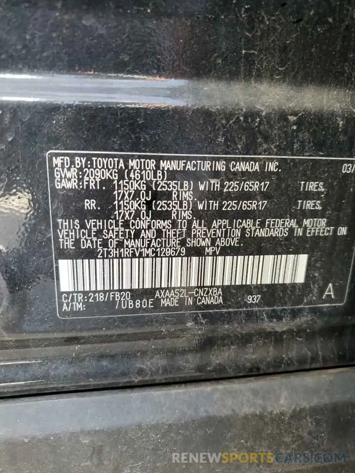 16 Photograph of a damaged car 2T3H1RFV1MC129679 TOYOTA RAV4 2021