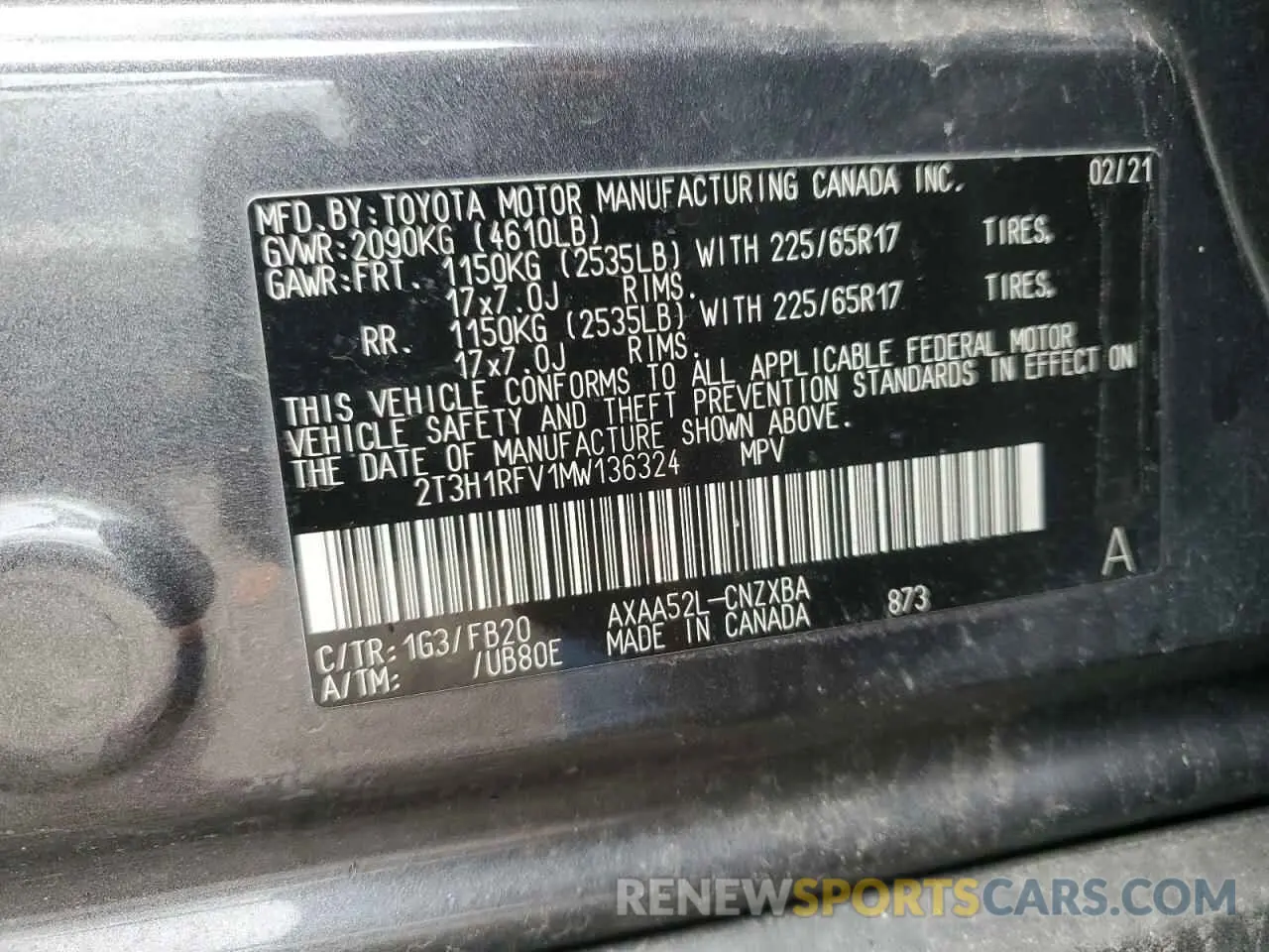 14 Photograph of a damaged car 2T3H1RFV1MW136324 TOYOTA RAV4 2021