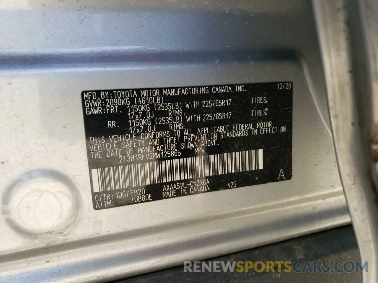 13 Photograph of a damaged car 2T3H1RFV2MW125865 TOYOTA RAV4 2021