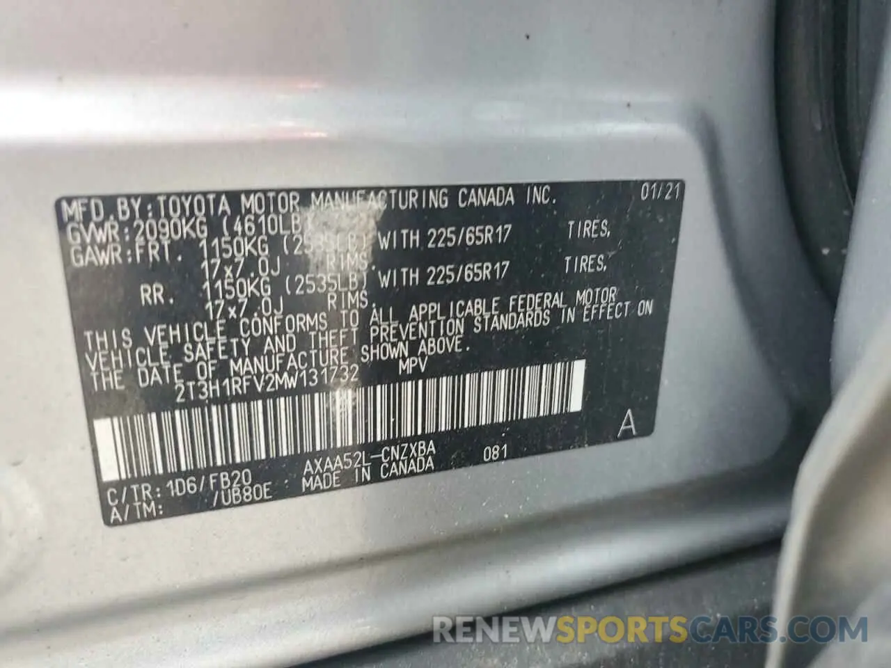13 Photograph of a damaged car 2T3H1RFV2MW131732 TOYOTA RAV4 2021