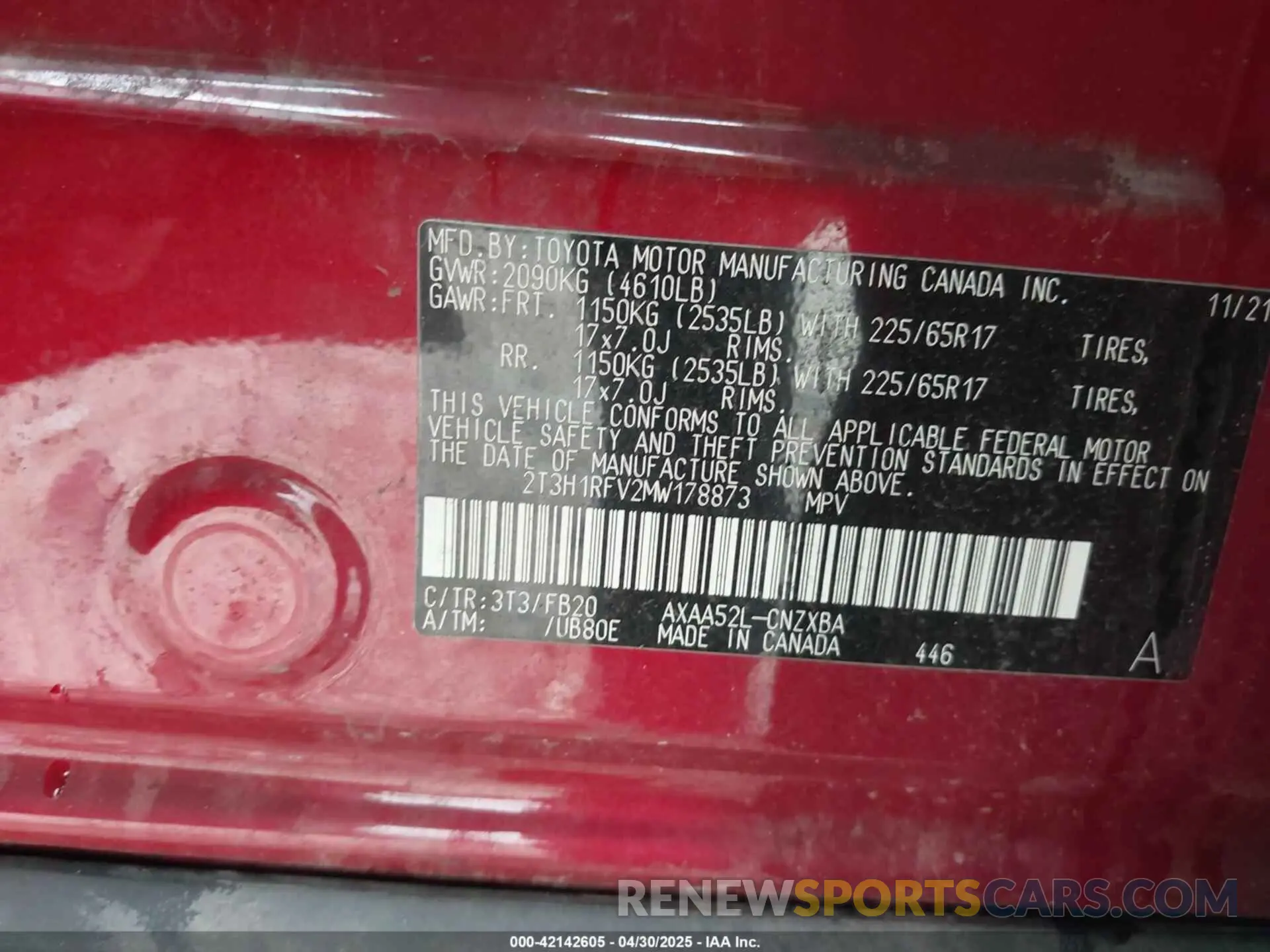 9 Photograph of a damaged car 2T3H1RFV2MW178873 TOYOTA RAV4 2021
