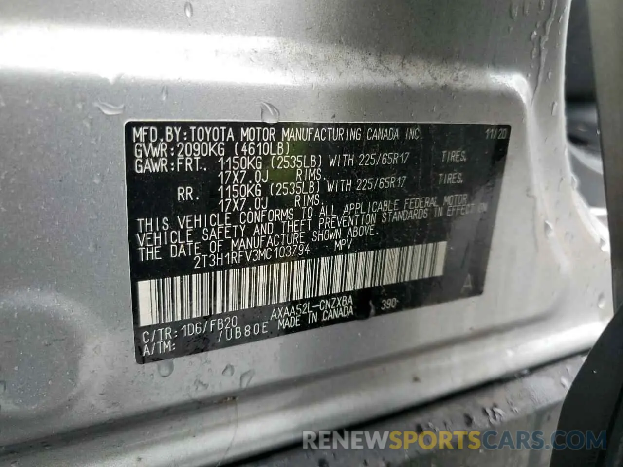 13 Photograph of a damaged car 2T3H1RFV3MC103794 TOYOTA RAV4 2021