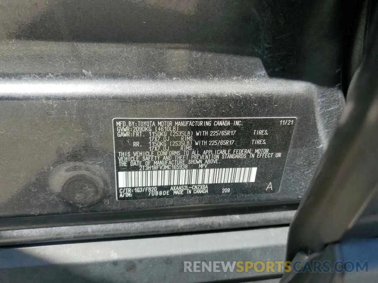 12 Фотография поврежденного автомобиля 2T3H1RFV3MC165938 TOYOTA RAV4 2021