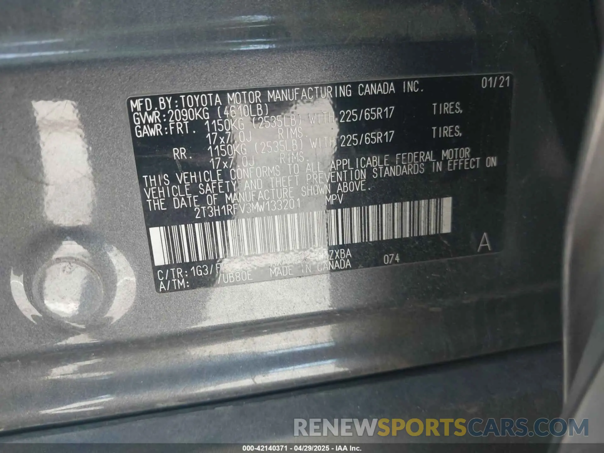 9 Фотография поврежденного автомобиля 2T3H1RFV3MW133201 TOYOTA RAV4 2021