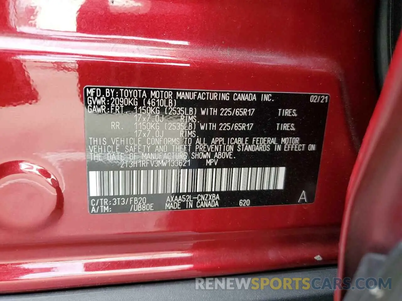 13 Фотография поврежденного автомобиля 2T3H1RFV3MW133621 TOYOTA RAV4 2021