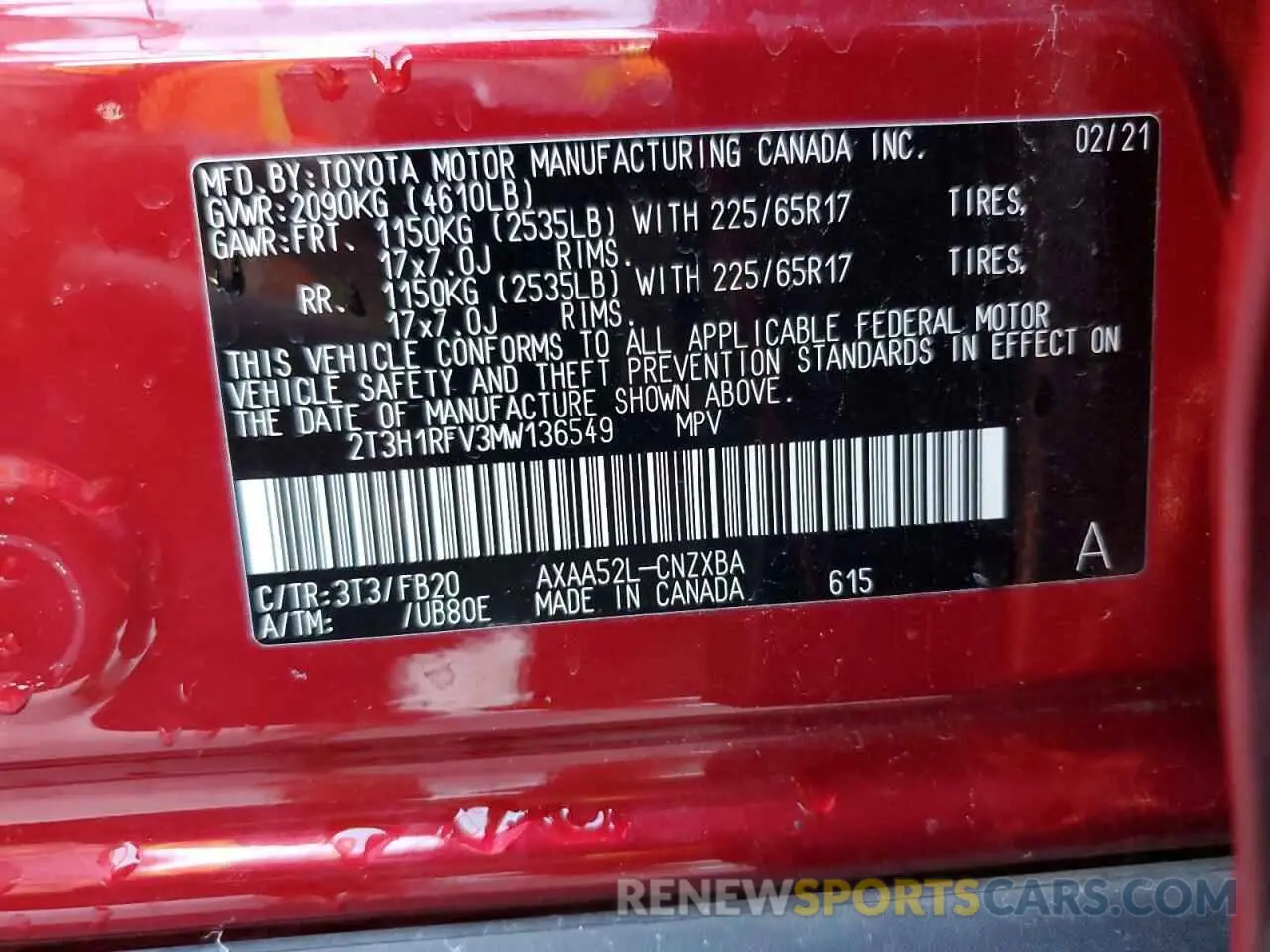 13 Фотография поврежденного автомобиля 2T3H1RFV3MW136549 TOYOTA RAV4 2021