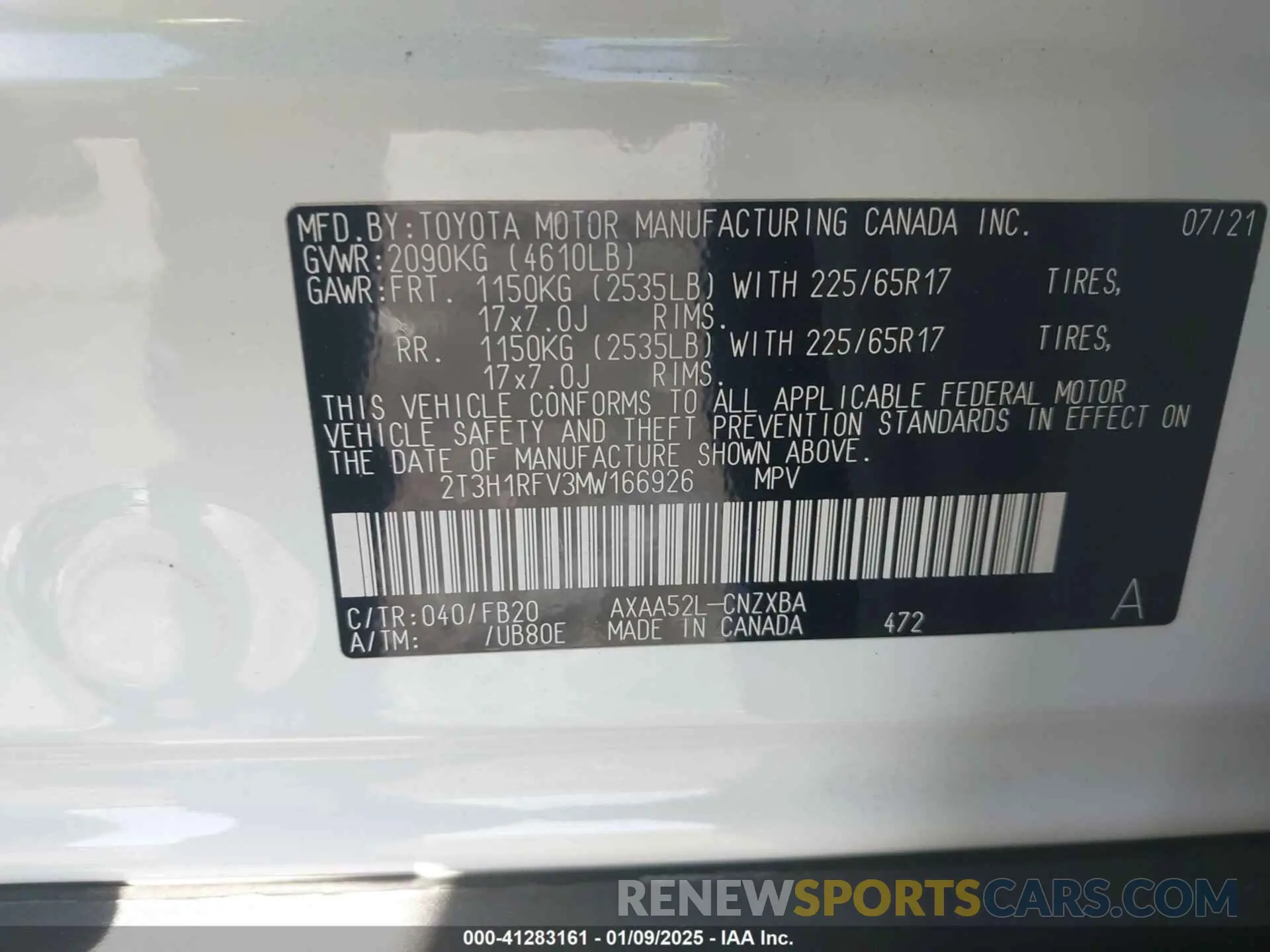 9 Фотография поврежденного автомобиля 2T3H1RFV3MW166926 TOYOTA RAV4 2021