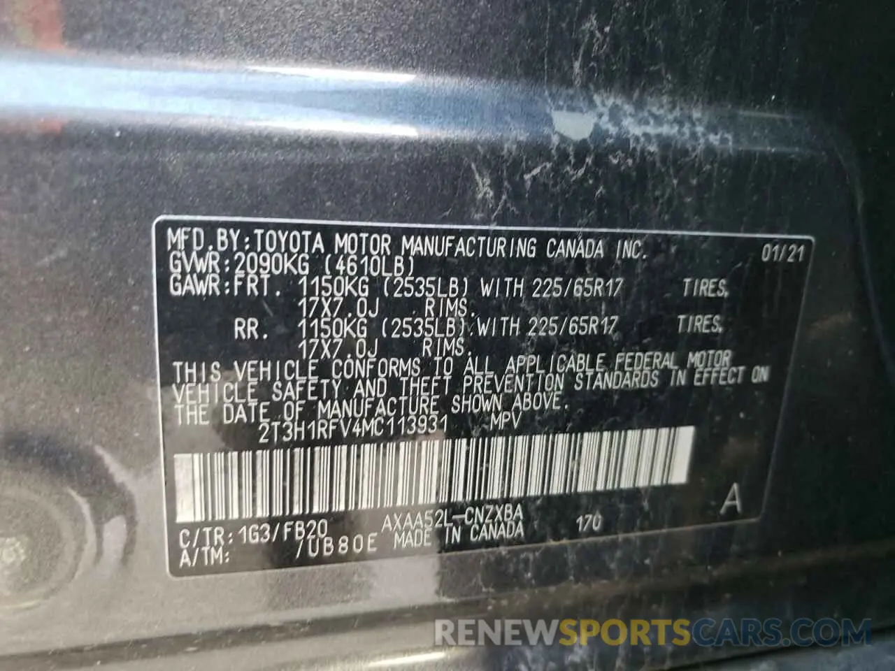 14 Фотография поврежденного автомобиля 2T3H1RFV4MC113931 TOYOTA RAV4 2021