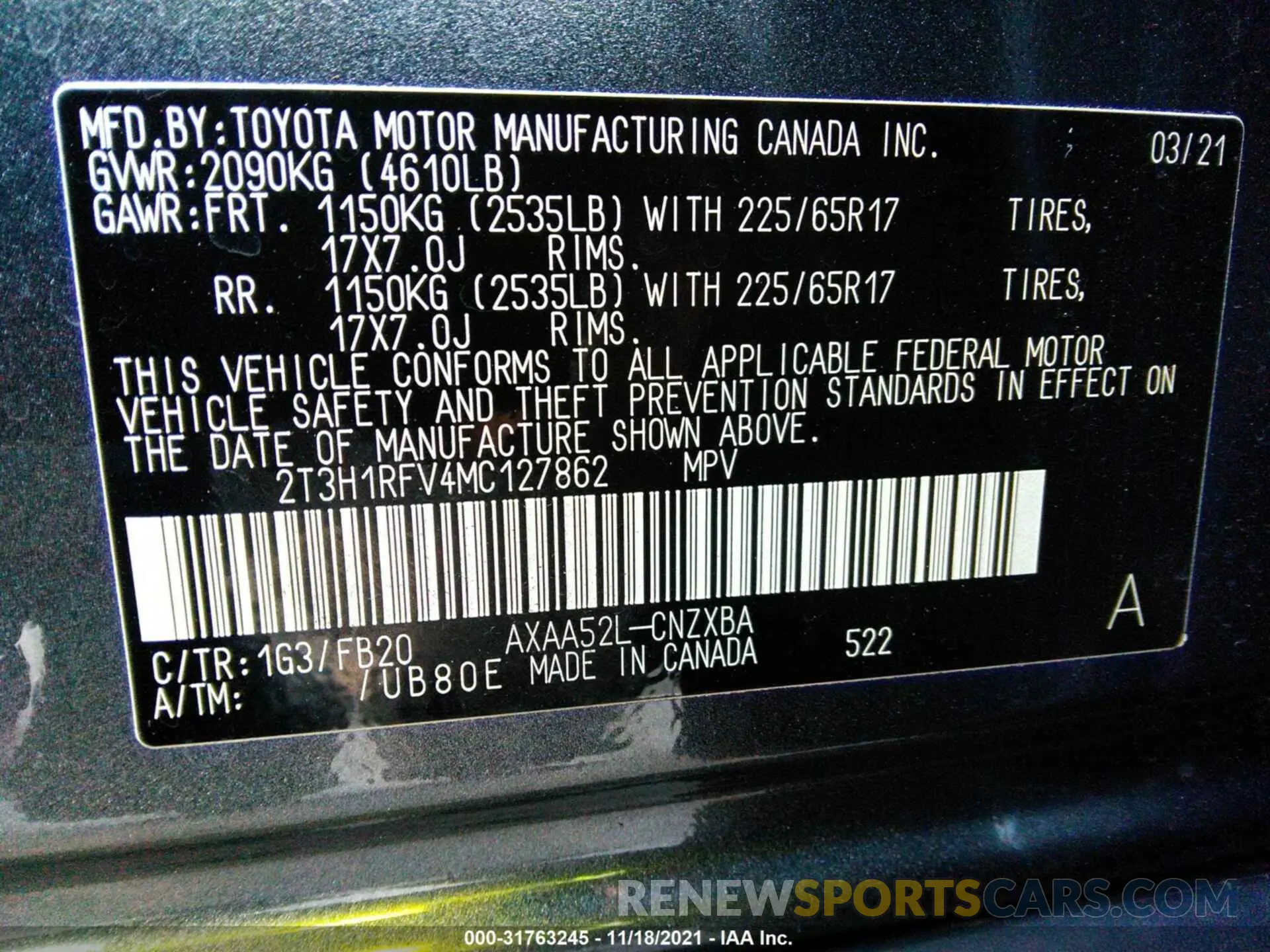 9 Photograph of a damaged car 2T3H1RFV4MC127862 TOYOTA RAV4 2021