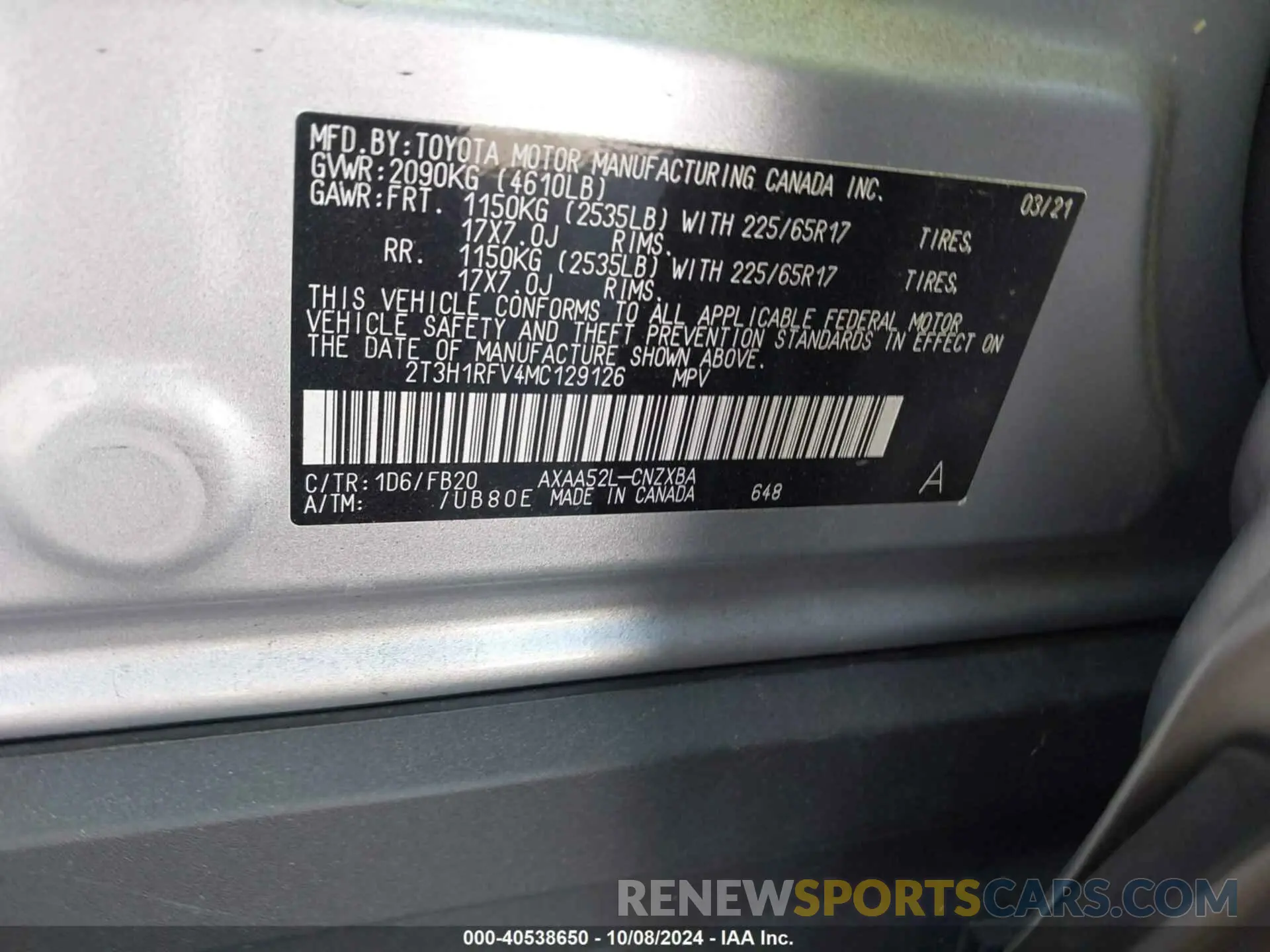 9 Фотография поврежденного автомобиля 2T3H1RFV4MC129126 TOYOTA RAV4 2021