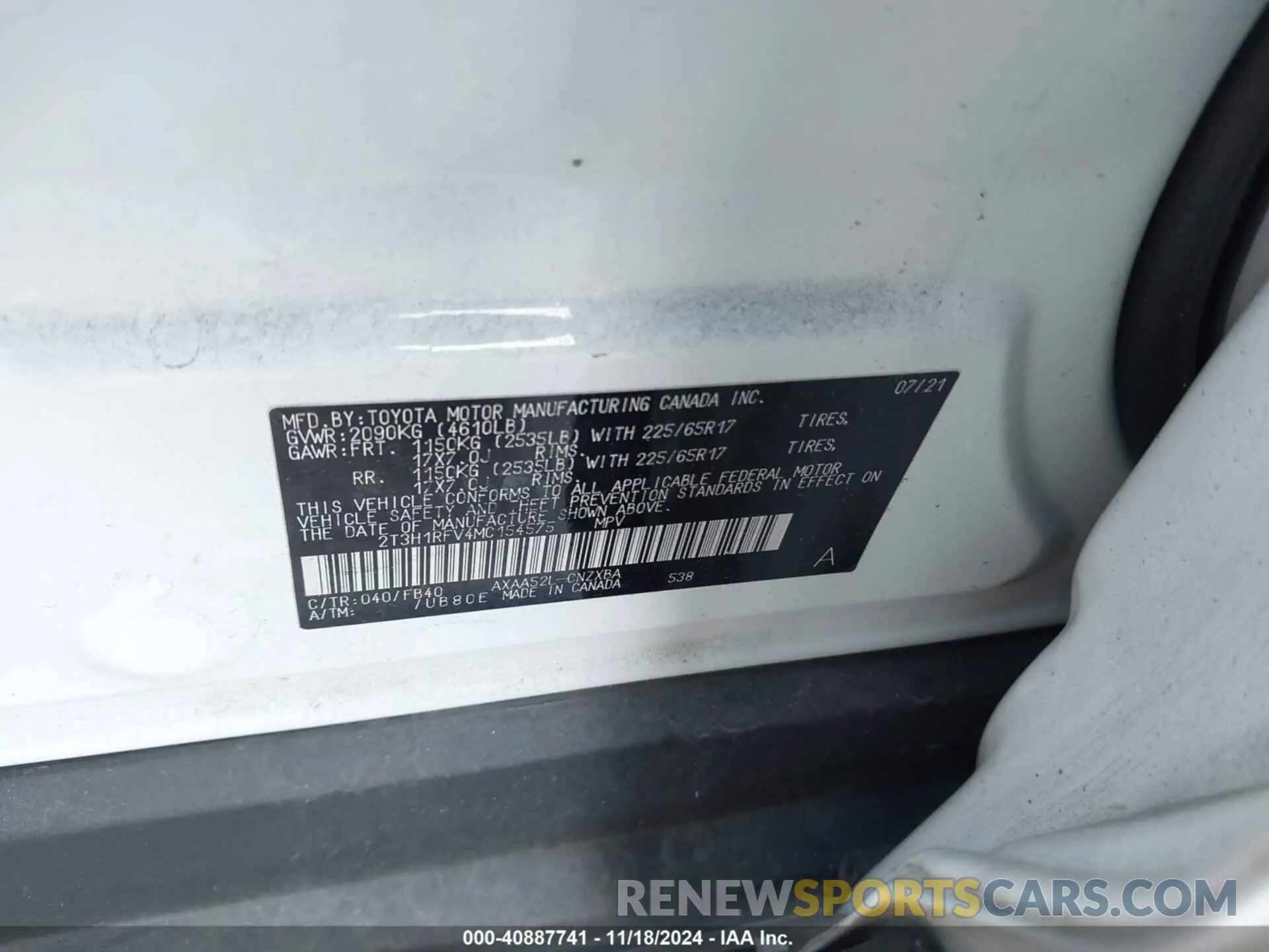 9 Фотография поврежденного автомобиля 2T3H1RFV4MC154575 TOYOTA RAV4 2021