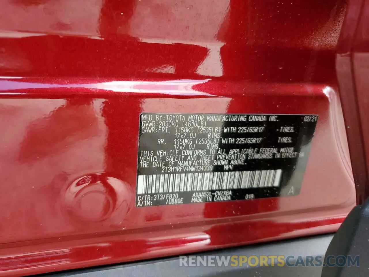 13 Photograph of a damaged car 2T3H1RFV4MW134339 TOYOTA RAV4 2021