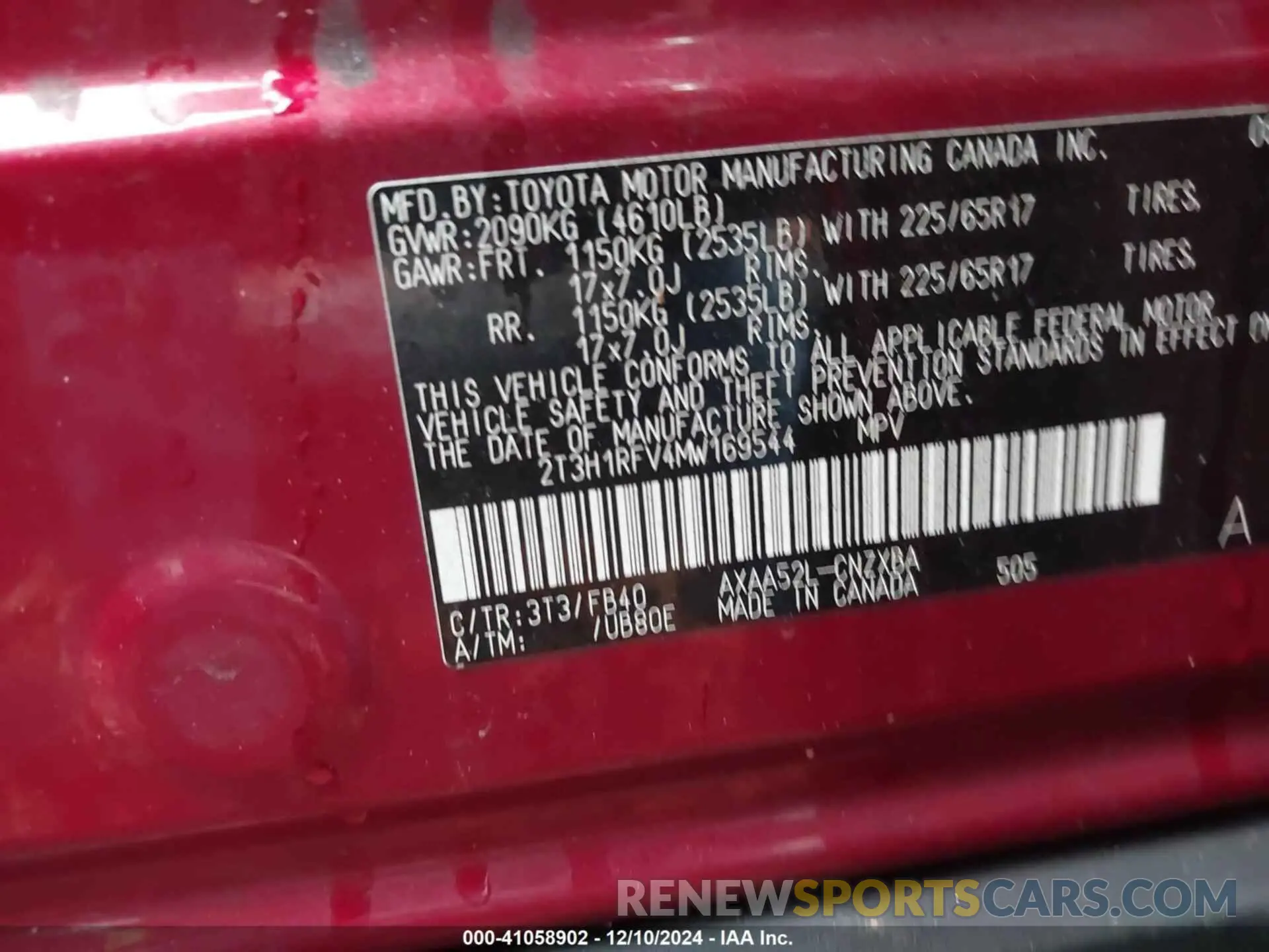 9 Фотография поврежденного автомобиля 2T3H1RFV4MW169544 TOYOTA RAV4 2021