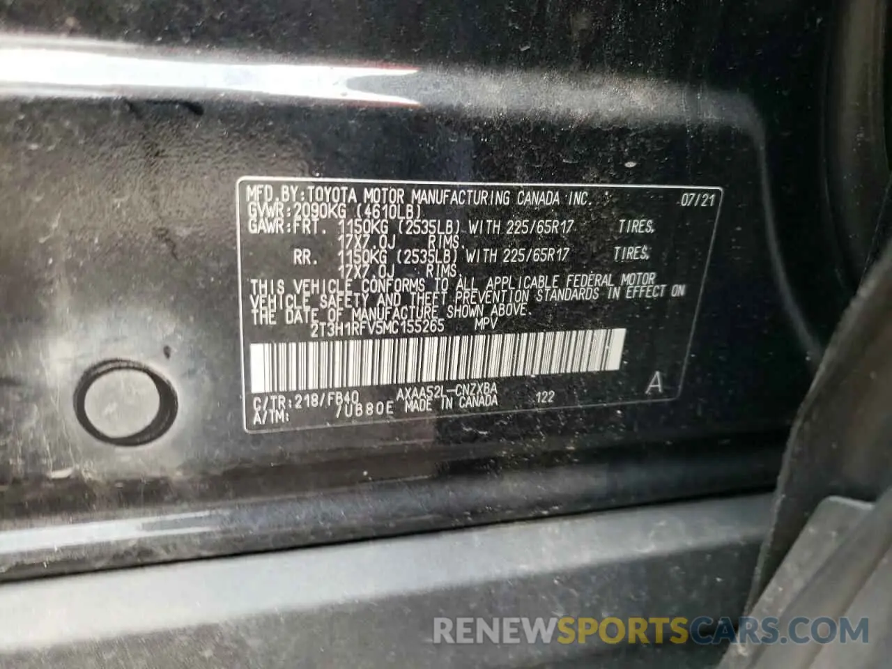 13 Photograph of a damaged car 2T3H1RFV5MC155265 TOYOTA RAV4 2021