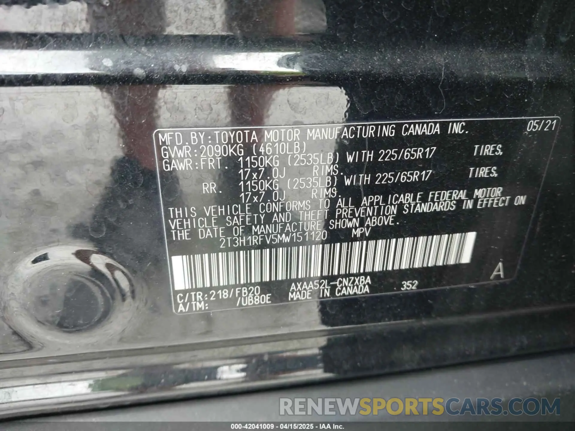 9 Фотография поврежденного автомобиля 2T3H1RFV5MW151120 TOYOTA RAV4 2021