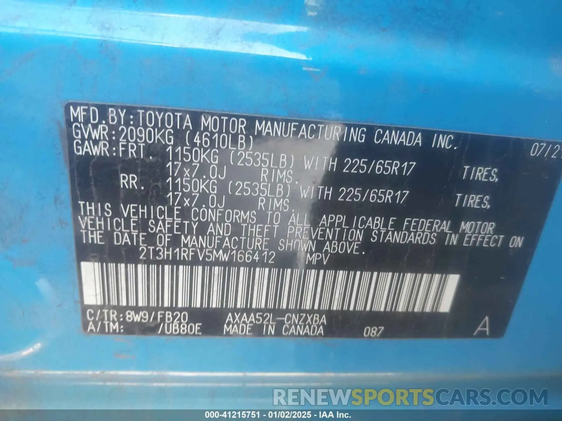 9 Фотография поврежденного автомобиля 2T3H1RFV5MW166412 TOYOTA RAV4 2021