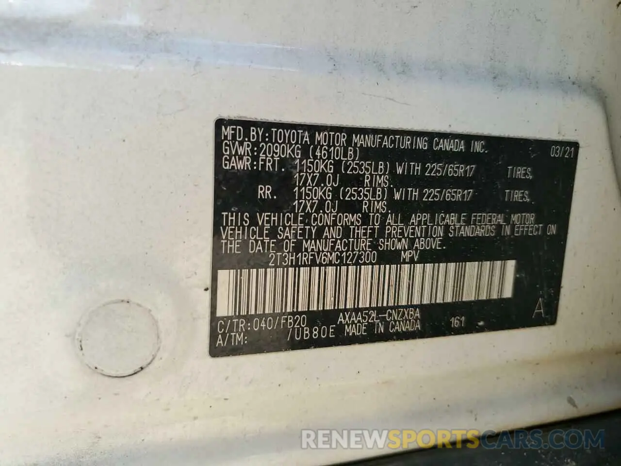 13 Photograph of a damaged car 2T3H1RFV6MC127300 TOYOTA RAV4 2021