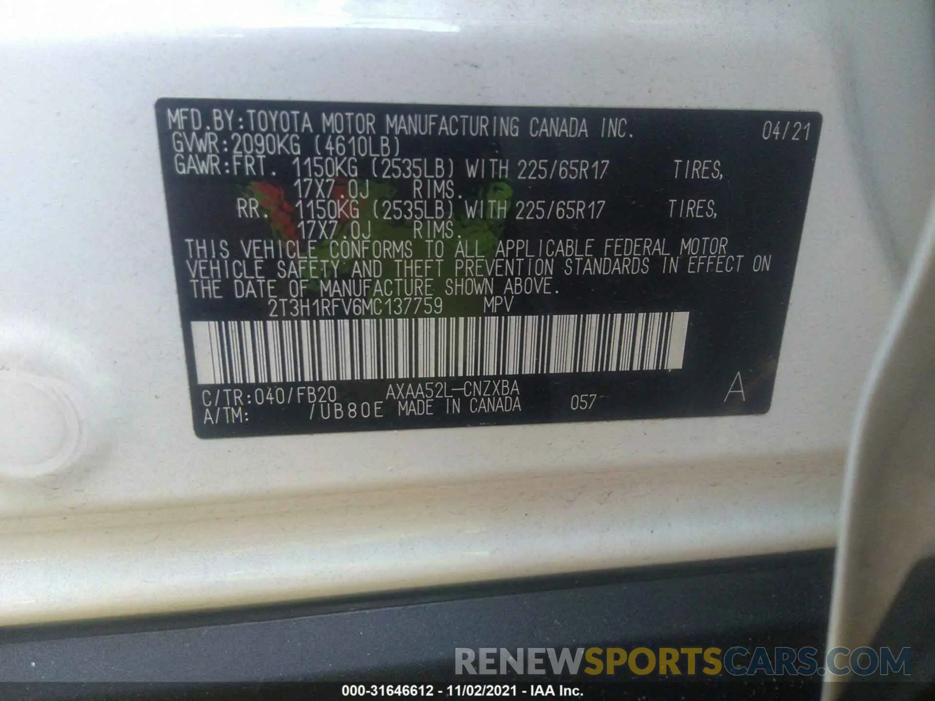 9 Photograph of a damaged car 2T3H1RFV6MC137759 TOYOTA RAV4 2021
