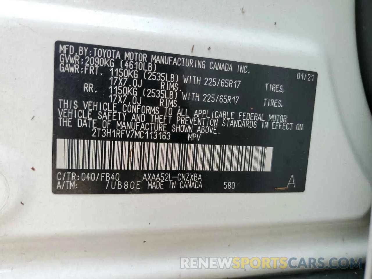 14 Photograph of a damaged car 2T3H1RFV7MC113163 TOYOTA RAV4 2021