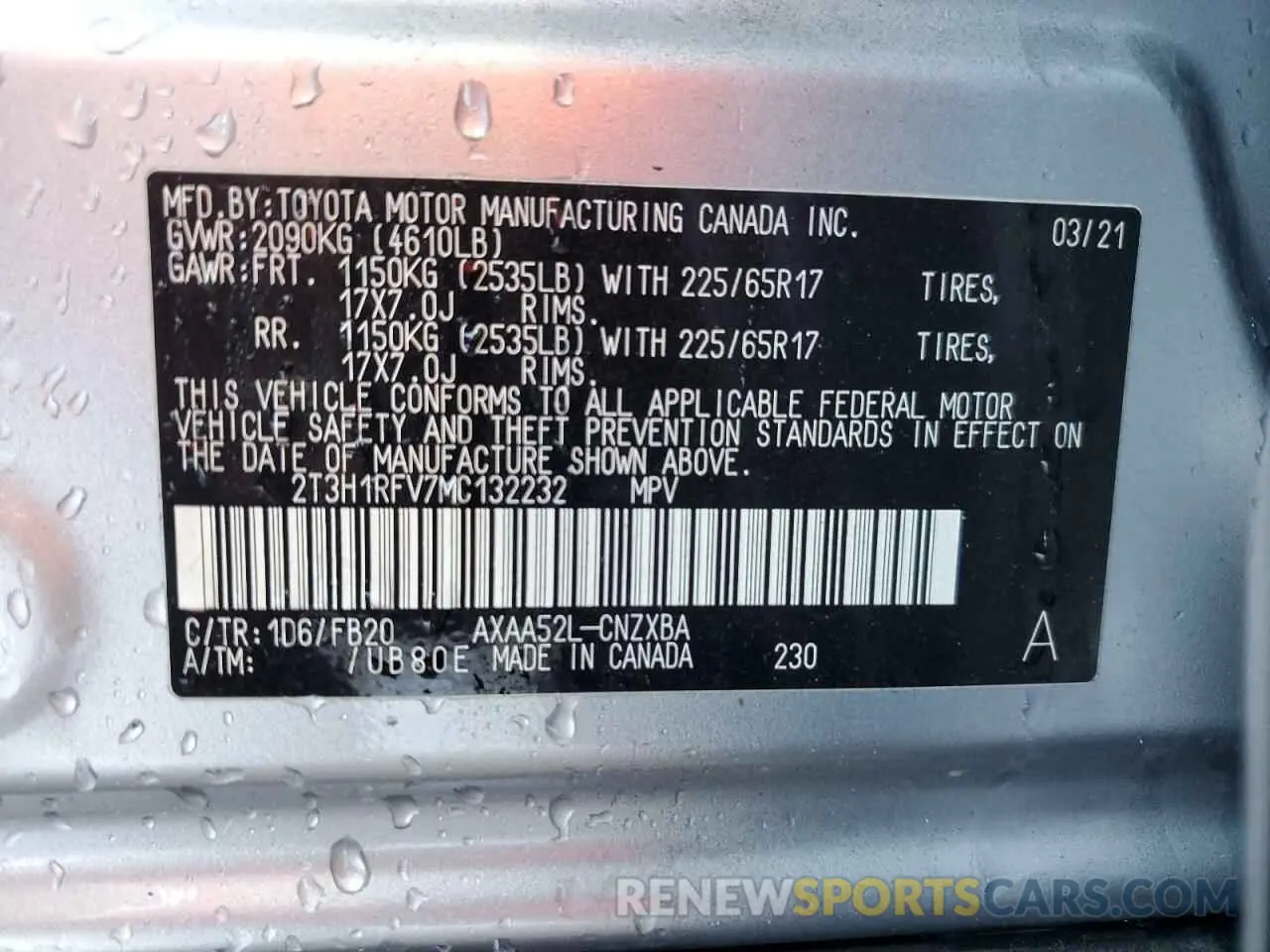 14 Фотография поврежденного автомобиля 2T3H1RFV7MC132232 TOYOTA RAV4 2021
