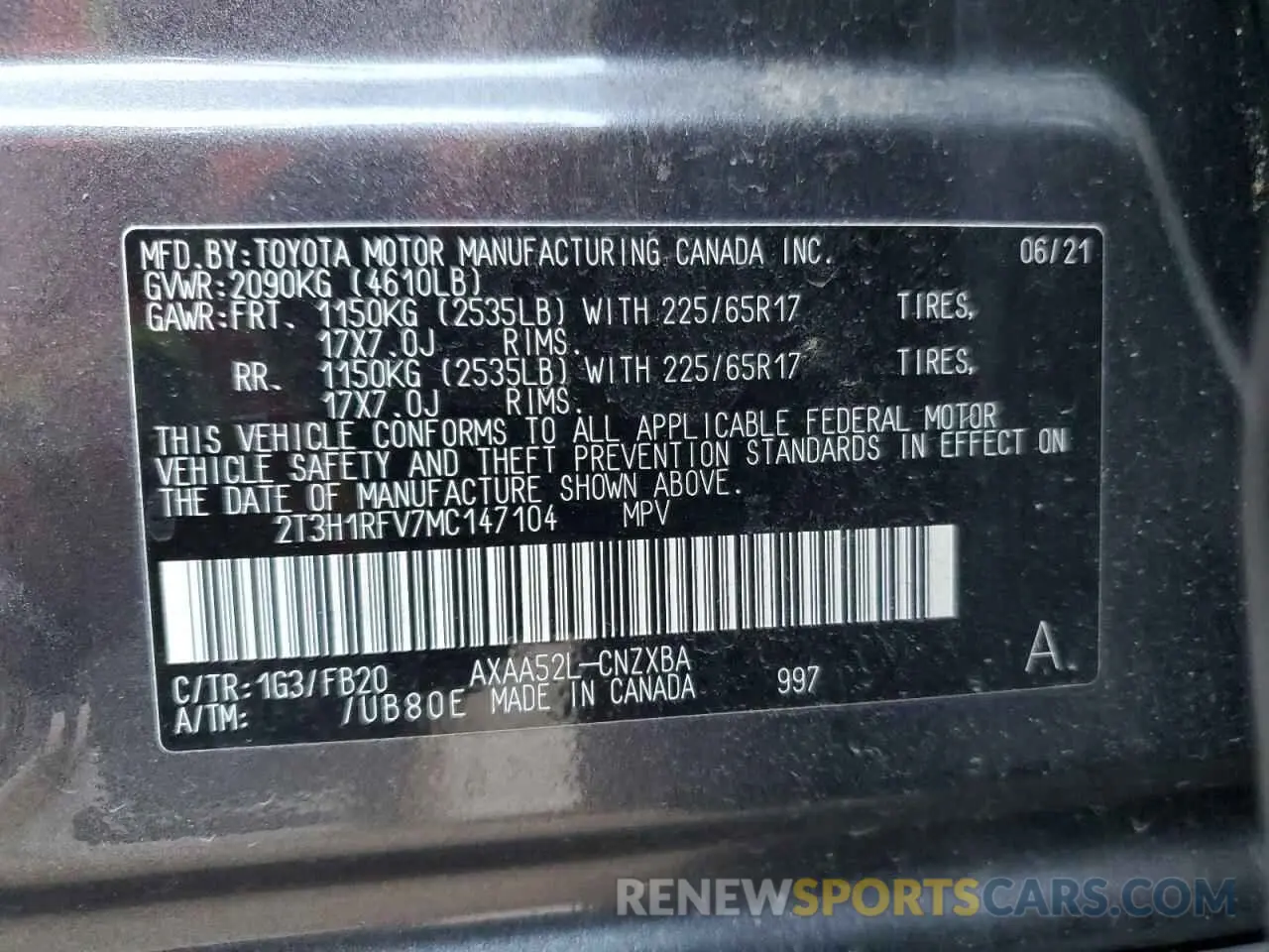 13 Фотография поврежденного автомобиля 2T3H1RFV7MC147104 TOYOTA RAV4 2021