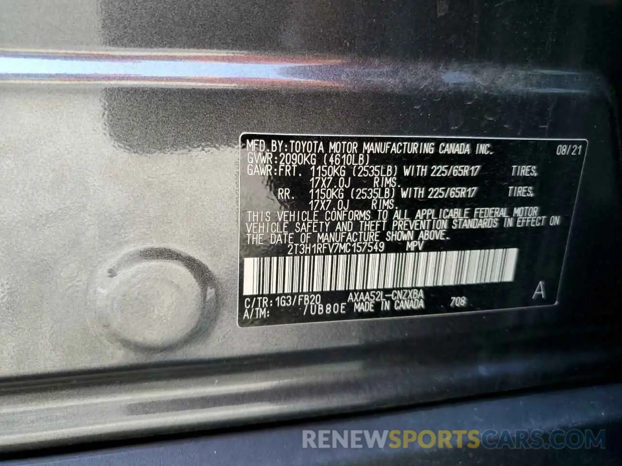 13 Photograph of a damaged car 2T3H1RFV7MC157549 TOYOTA RAV4 2021