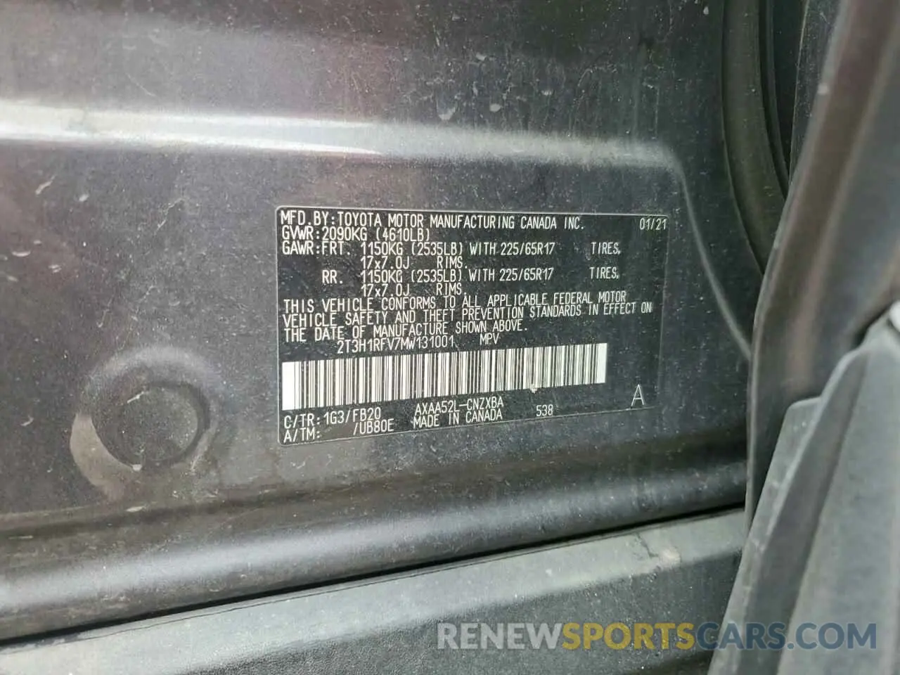 13 Фотография поврежденного автомобиля 2T3H1RFV7MW131001 TOYOTA RAV4 2021