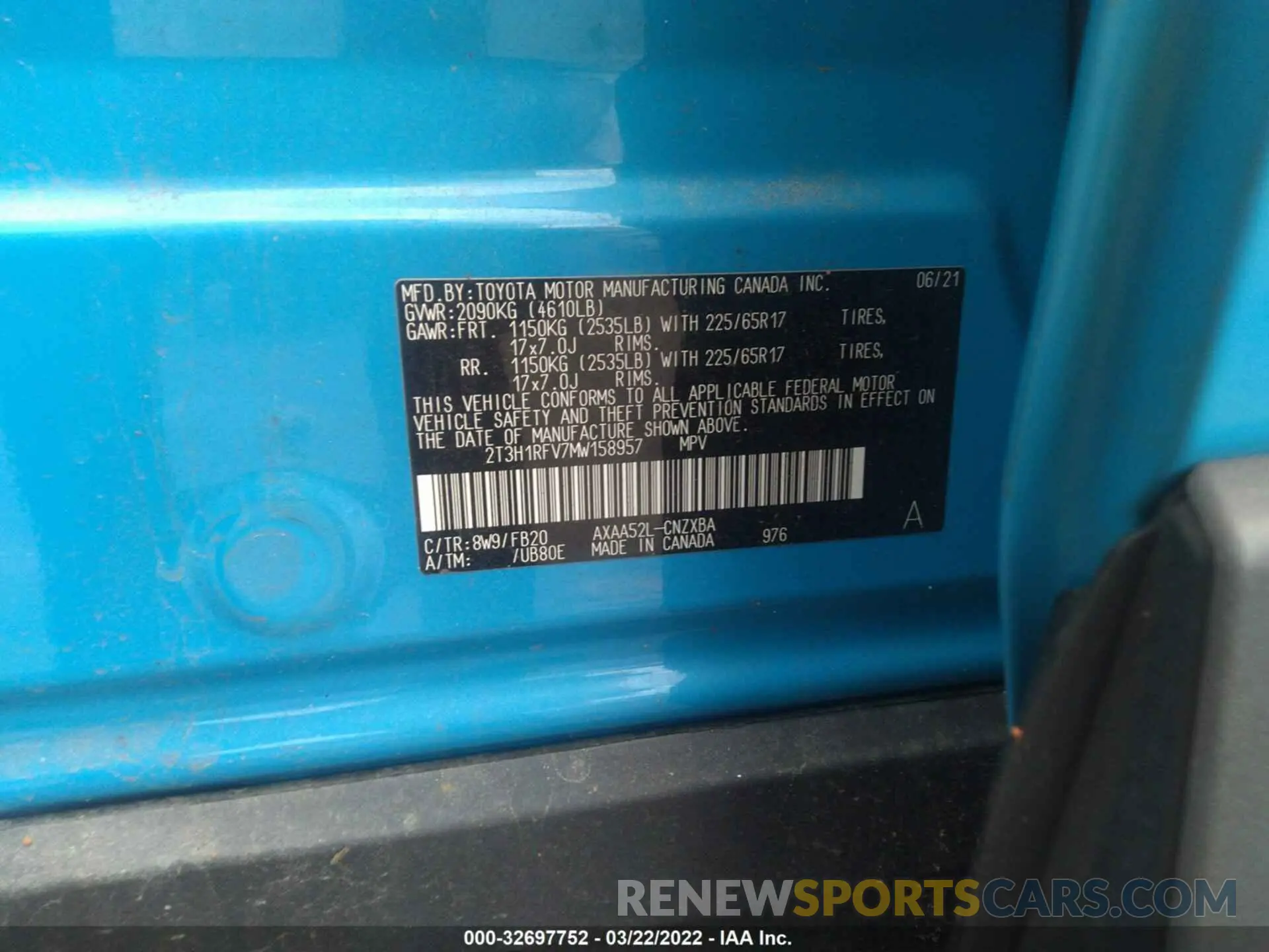 9 Фотография поврежденного автомобиля 2T3H1RFV7MW158957 TOYOTA RAV4 2021