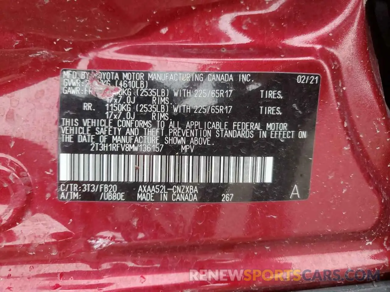 13 Photograph of a damaged car 2T3H1RFV8MW136157 TOYOTA RAV4 2021
