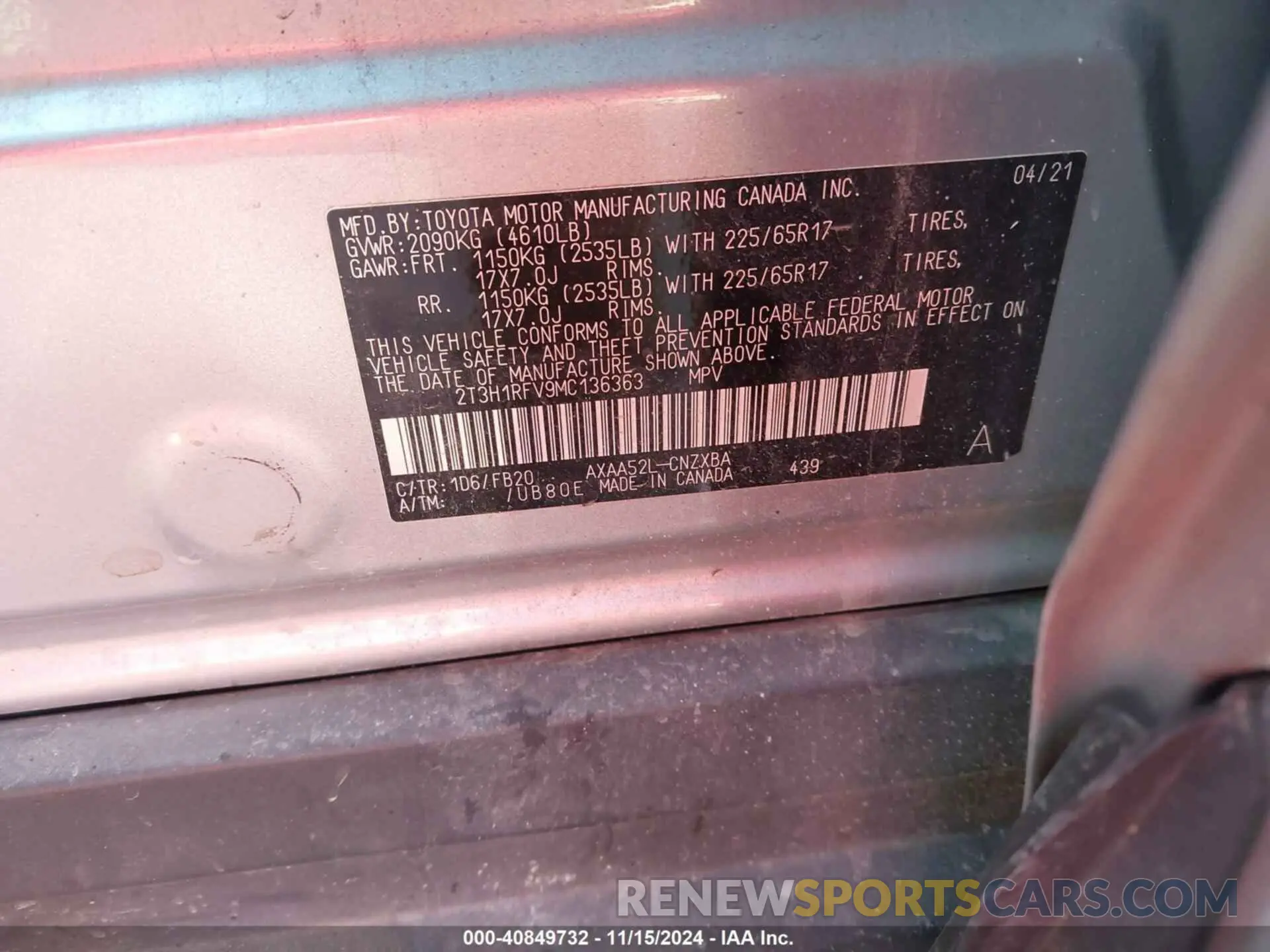 9 Photograph of a damaged car 2T3H1RFV9MC136363 TOYOTA RAV4 2021