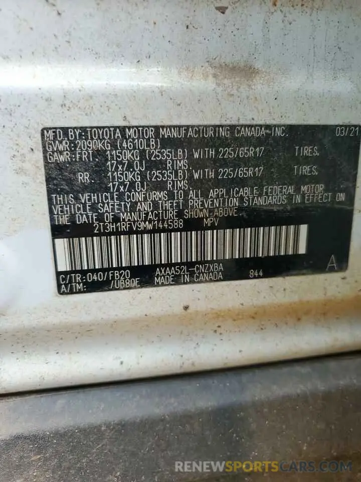 13 Фотография поврежденного автомобиля 2T3H1RFV9MW144588 TOYOTA RAV4 2021