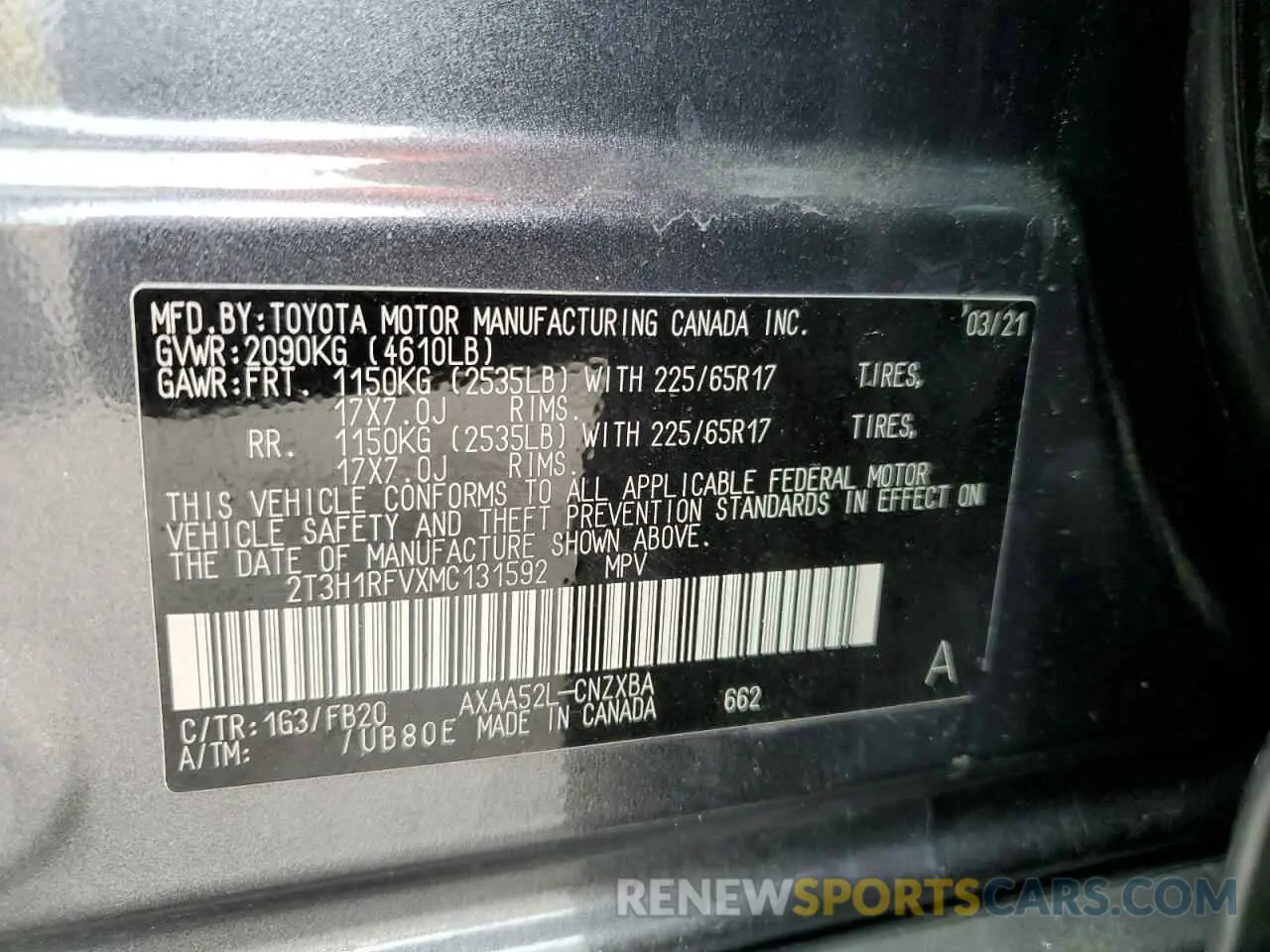 13 Фотография поврежденного автомобиля 2T3H1RFVXMC131592 TOYOTA RAV4 2021