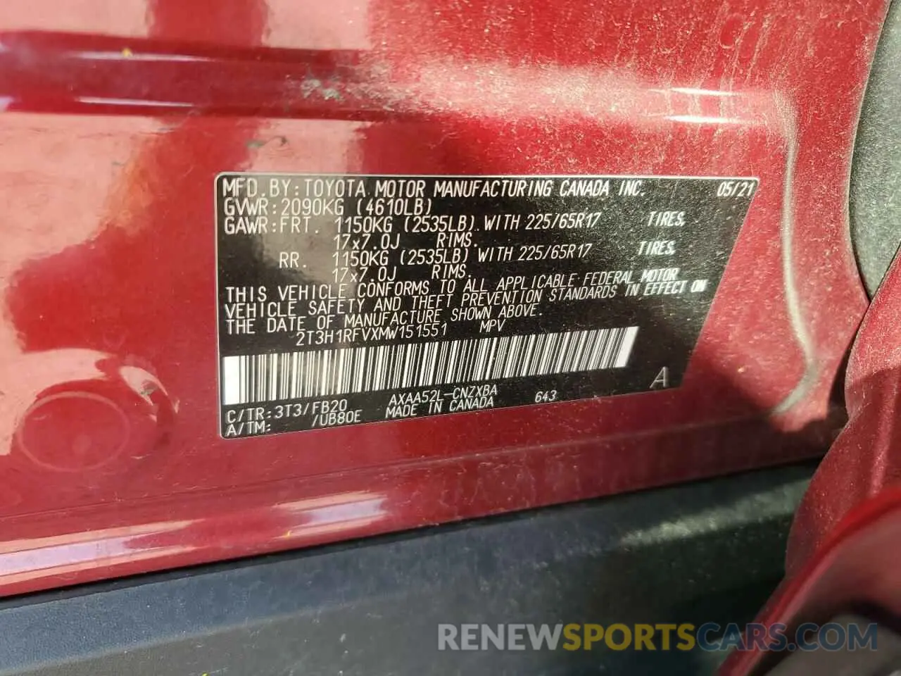 13 Photograph of a damaged car 2T3H1RFVXMW151551 TOYOTA RAV4 2021