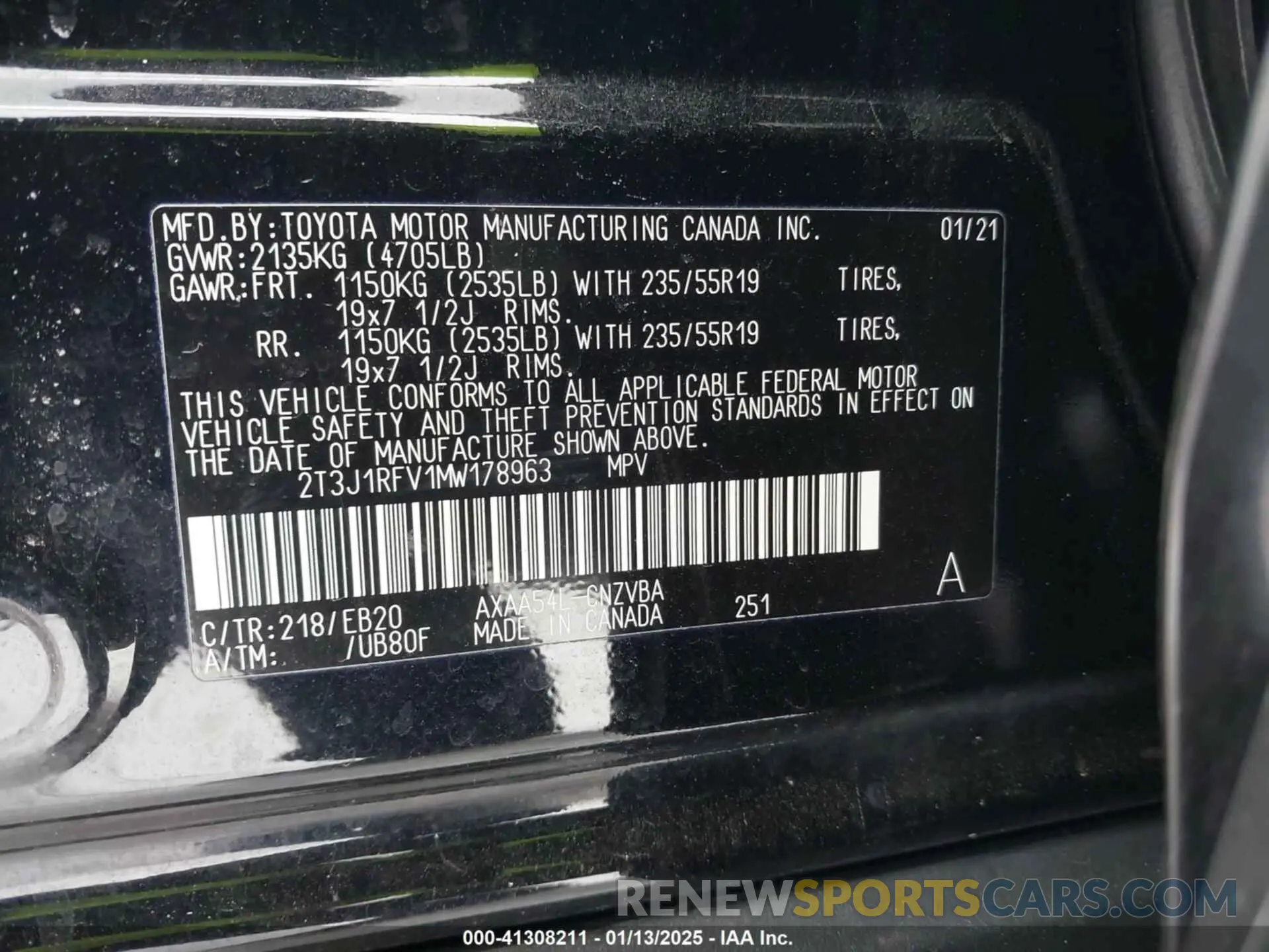 9 Фотография поврежденного автомобиля 2T3J1RFV1MW178963 TOYOTA RAV4 2021