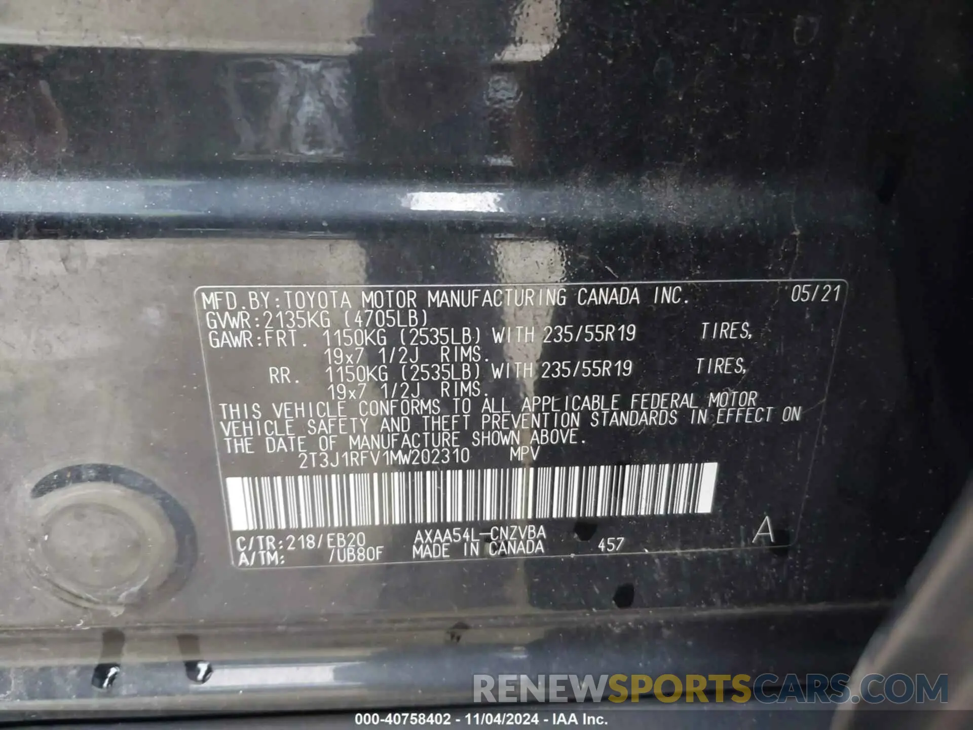 9 Фотография поврежденного автомобиля 2T3J1RFV1MW202310 TOYOTA RAV4 2021