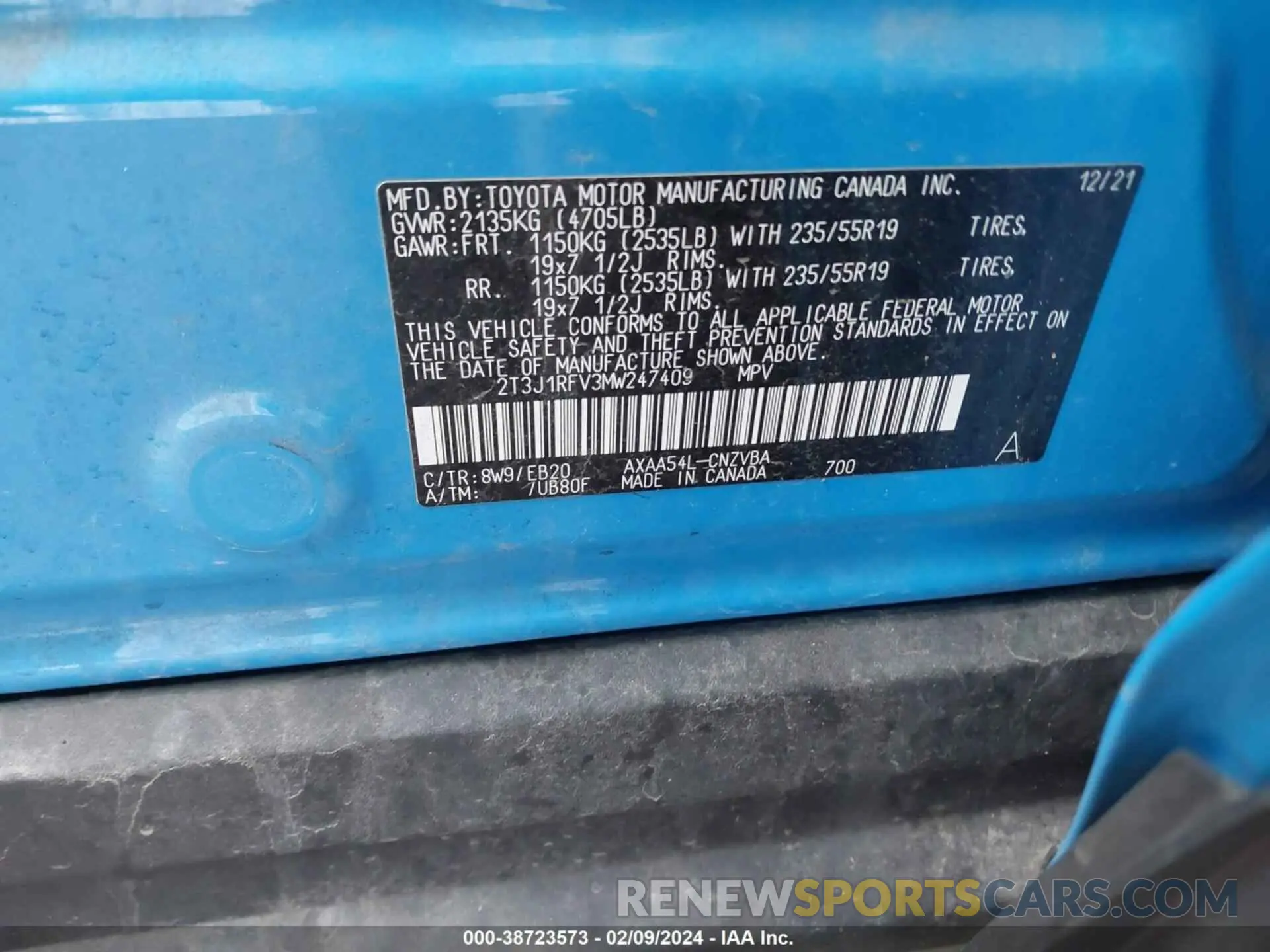 9 Фотография поврежденного автомобиля 2T3J1RFV3MW247409 TOYOTA RAV4 2021