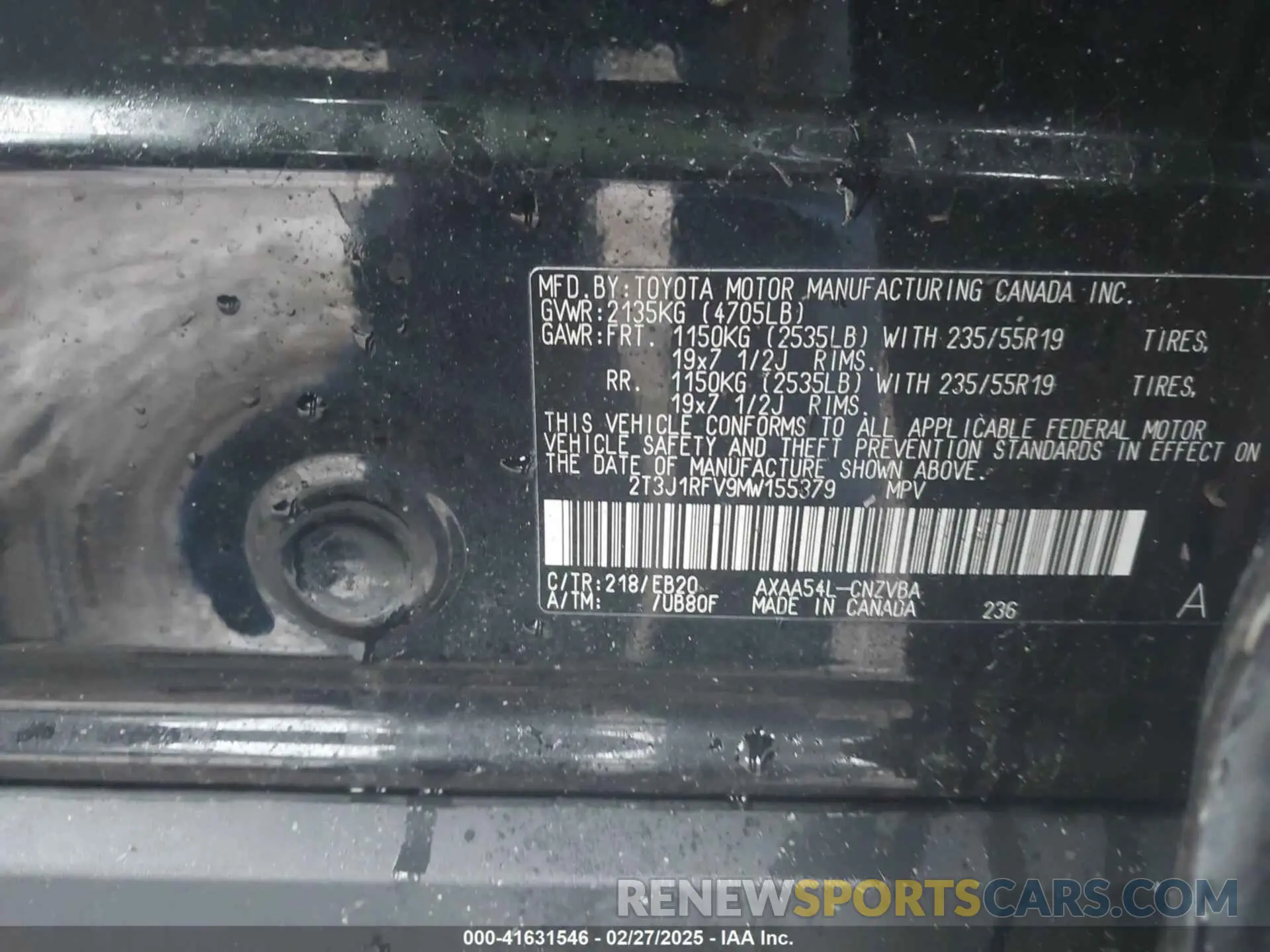 9 Photograph of a damaged car 2T3J1RFV9MW155379 TOYOTA RAV4 2021
