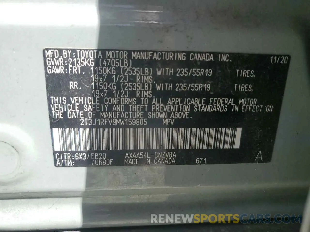 13 Photograph of a damaged car 2T3J1RFV9MW159805 TOYOTA RAV4 2021