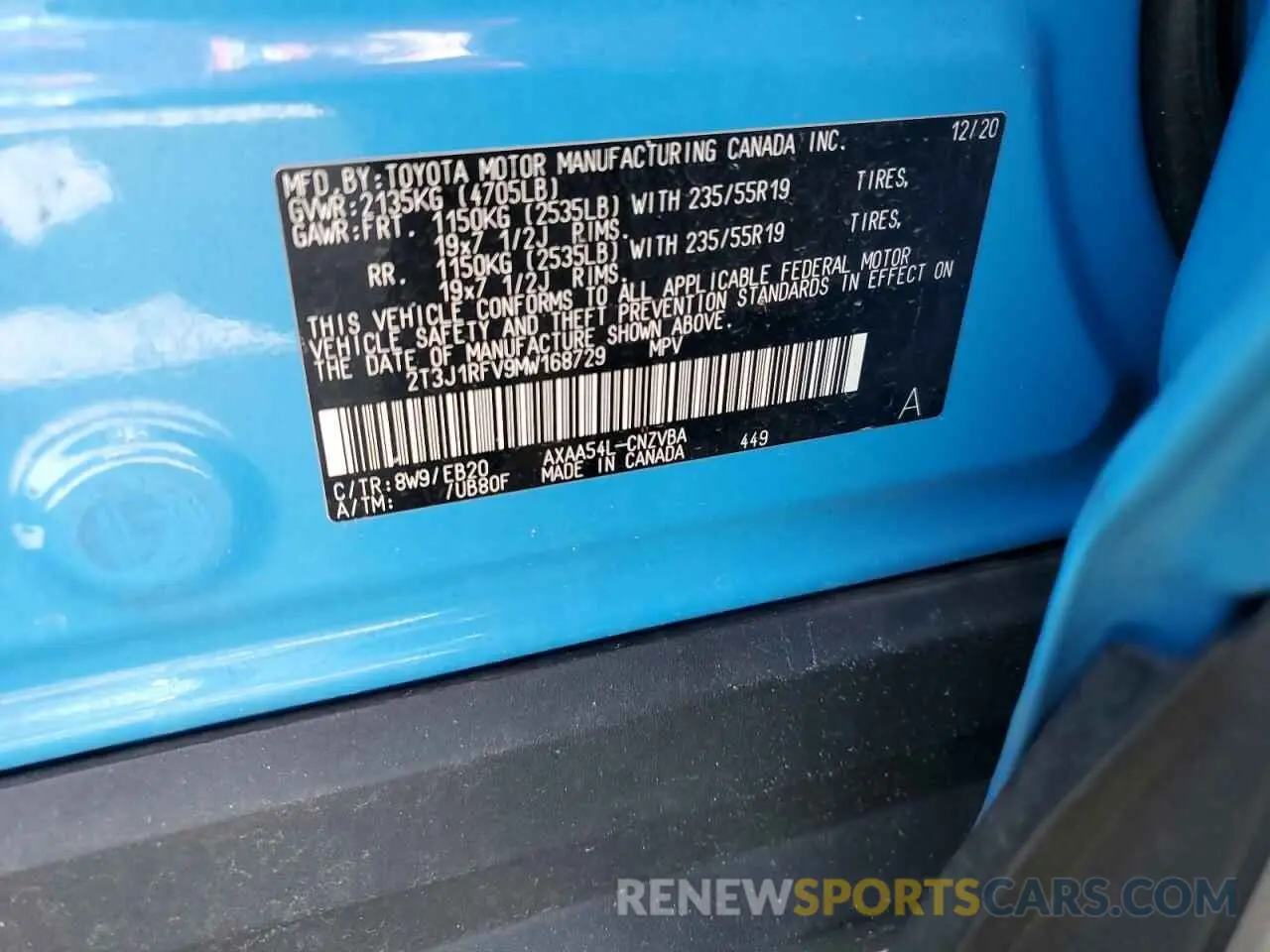 13 Фотография поврежденного автомобиля 2T3J1RFV9MW168729 TOYOTA RAV4 2021