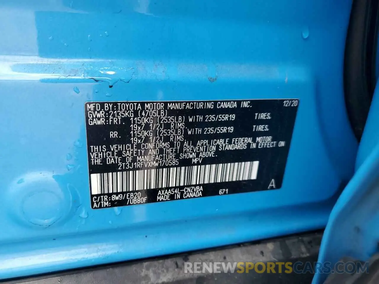 14 Фотография поврежденного автомобиля 2T3J1RFVXMW170585 TOYOTA RAV4 2021