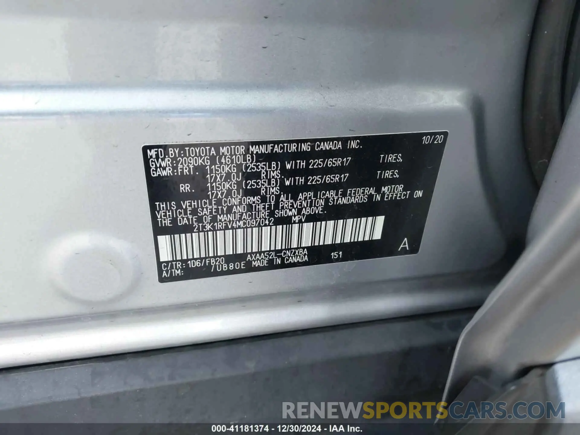 9 Фотография поврежденного автомобиля 2T3K1RFV4MC097042 TOYOTA RAV4 2021