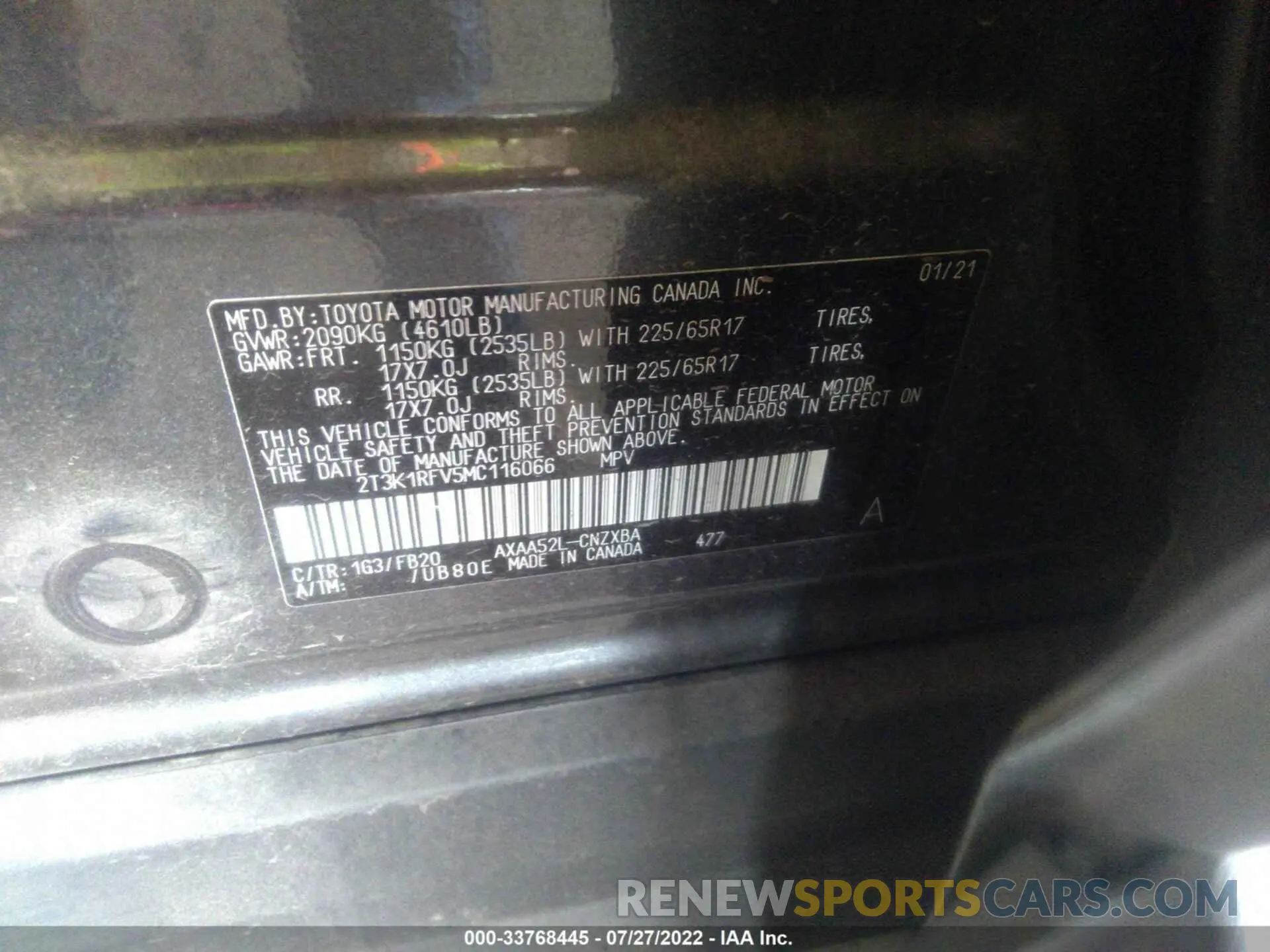 9 Фотография поврежденного автомобиля 2T3K1RFV5MC116066 TOYOTA RAV4 2021